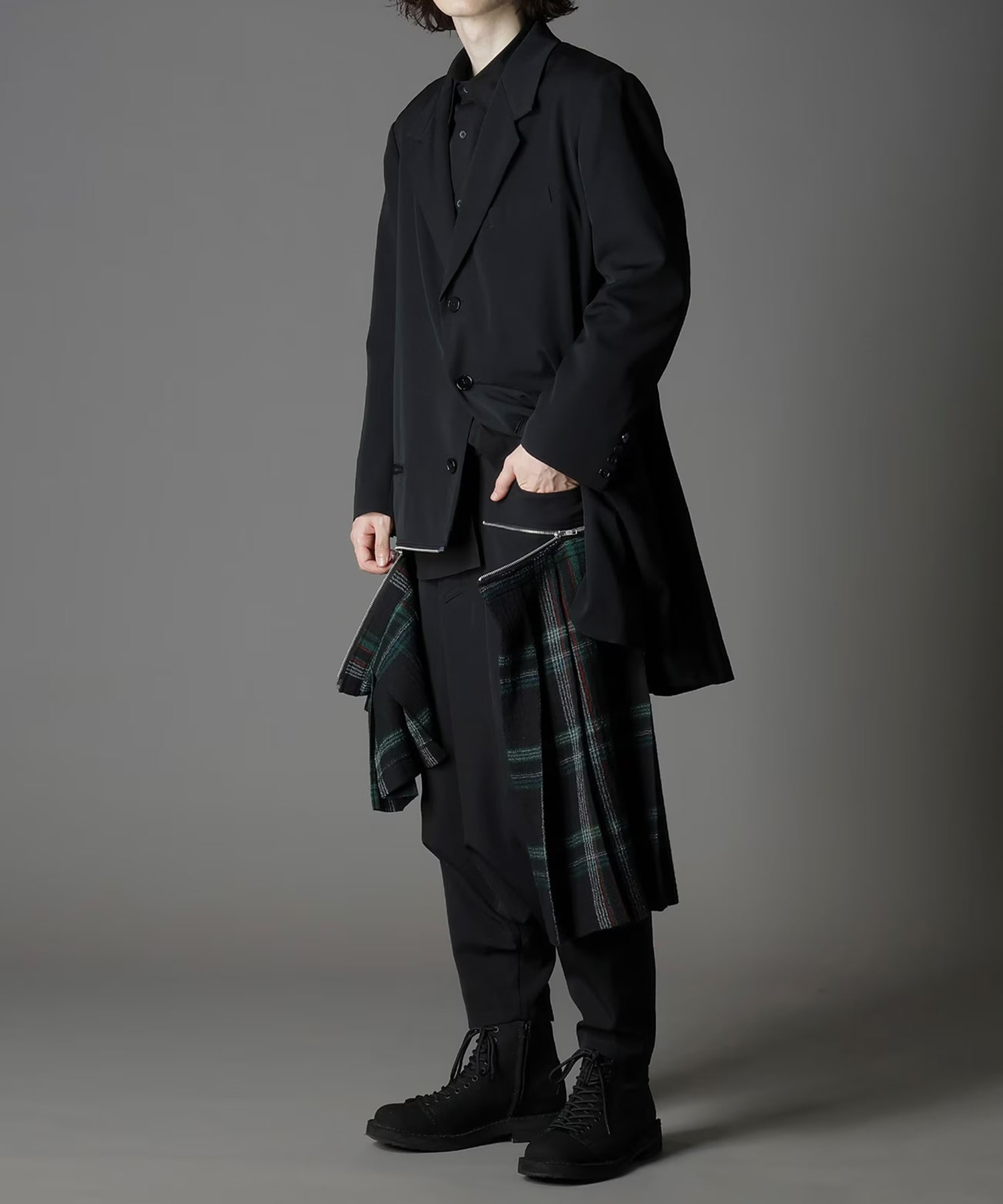 W/GABARDINE DOUBLE GAUZE RIGHT PLEATED JACKET GroundY