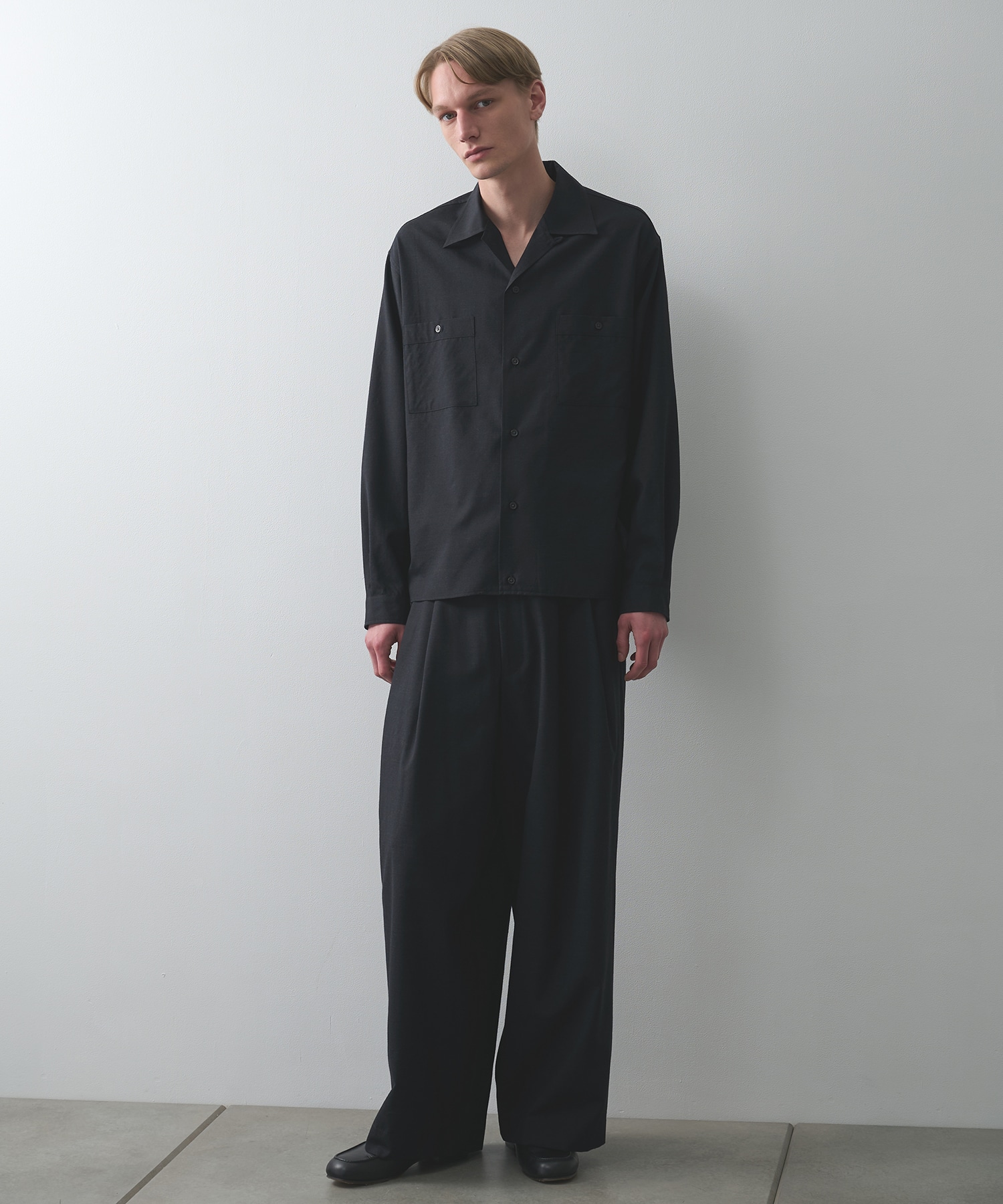 2/72ウールトロピカルワッシャー / ダブルポケットオープンカラーシャツ MARKAWARE/marka