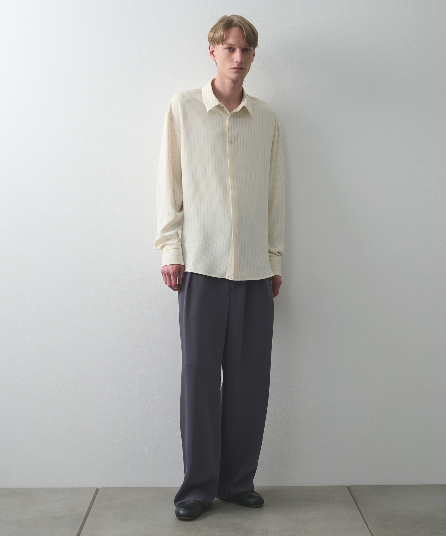 Stripe Double Cloth Chin Tab Long Sleeve Shirt CULLNI