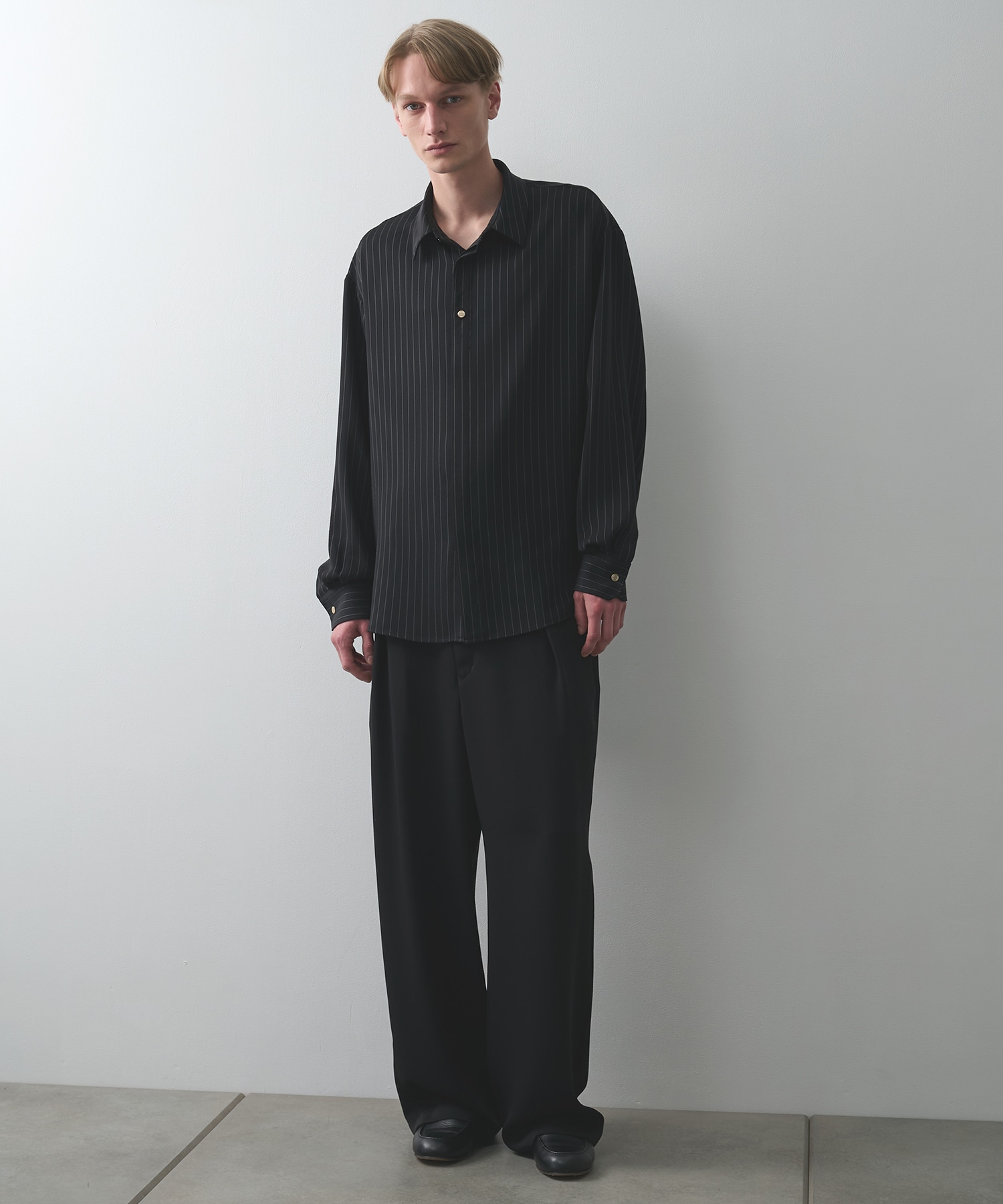 Stripe Double Cloth Chin Tab Long Sleeve Shirt CULLNI