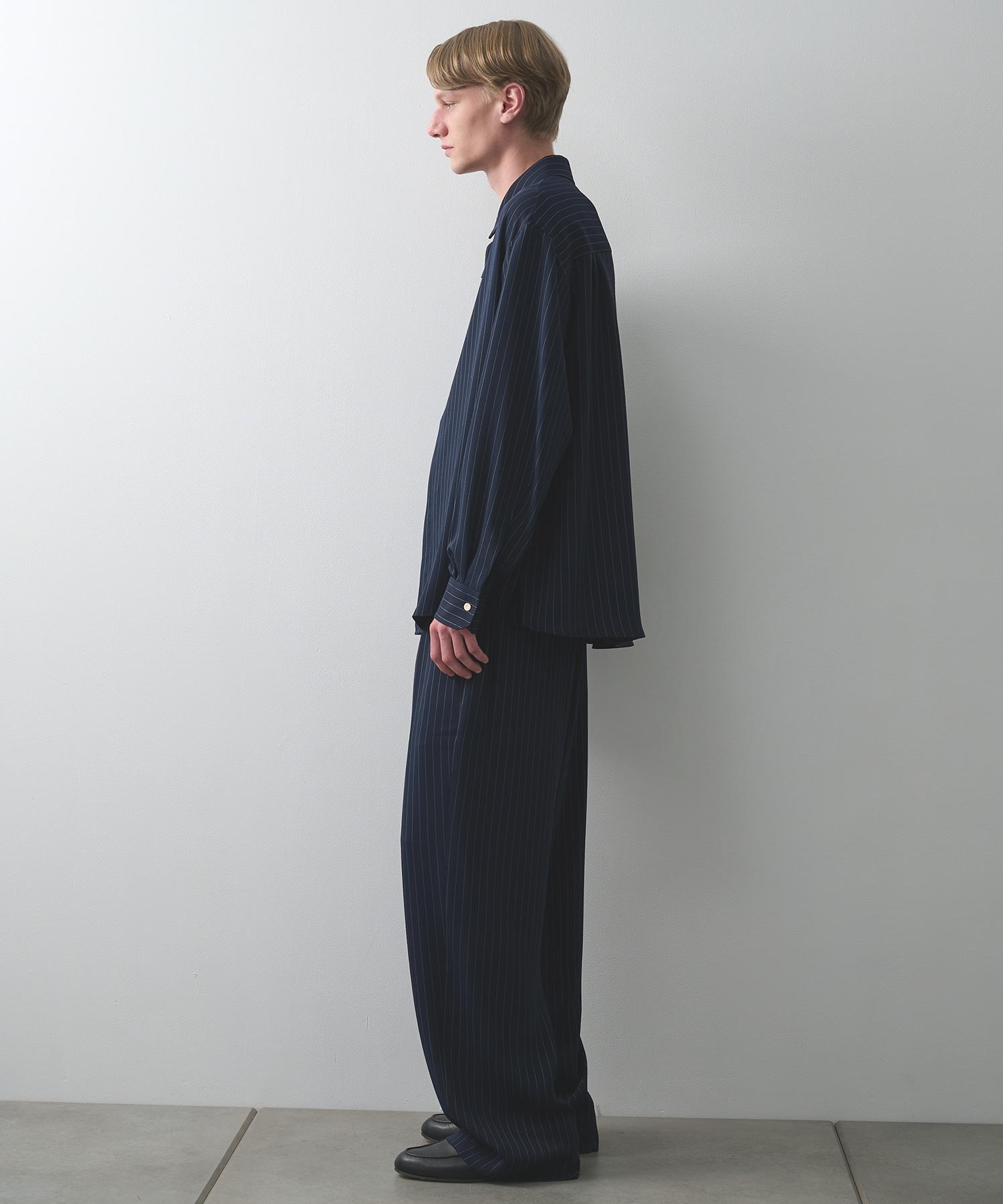 Stripe Double Cloth Chin Tab Long Sleeve Shirt CULLNI