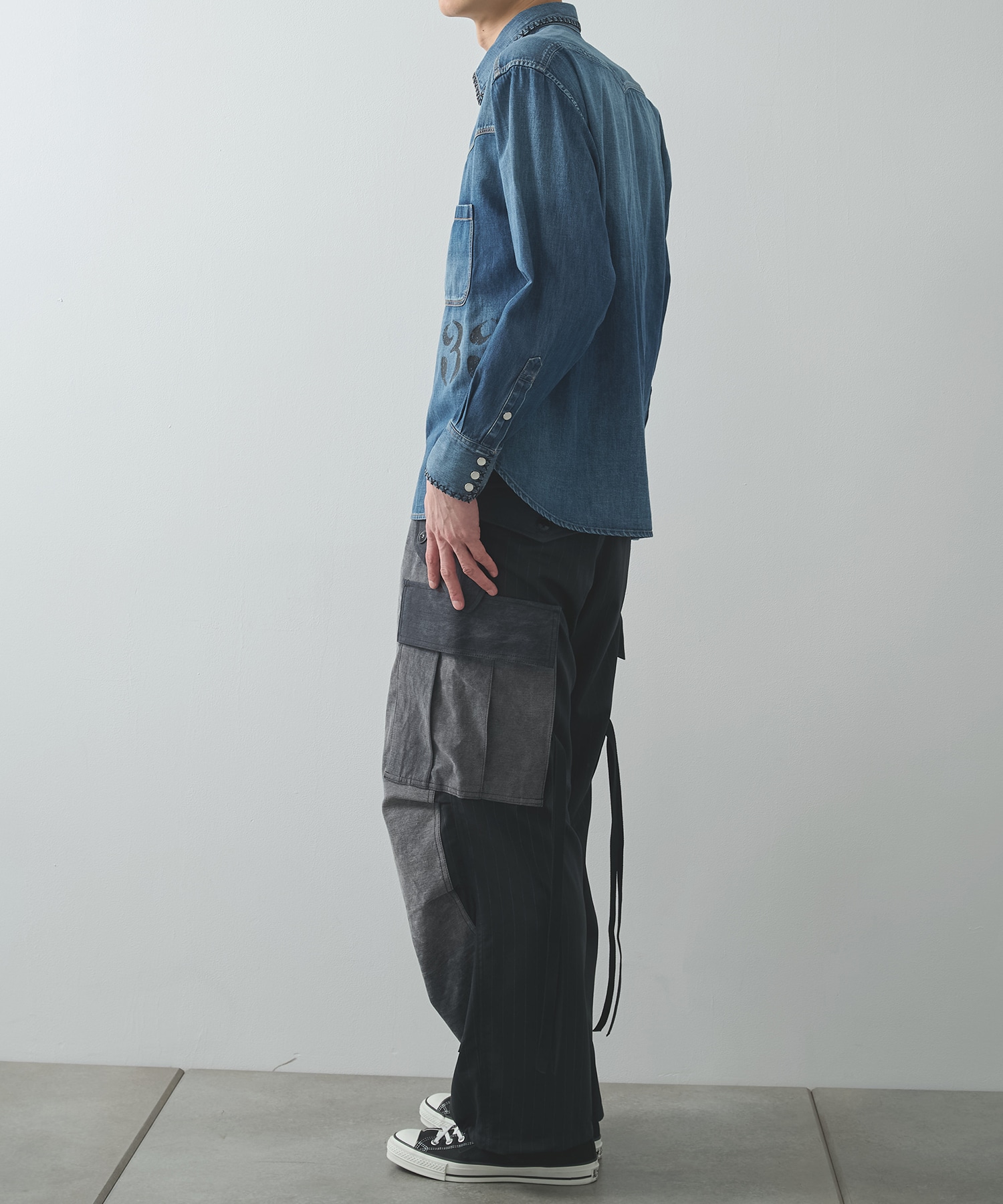 Hand-Embroidered Denim Shirt KHOKI