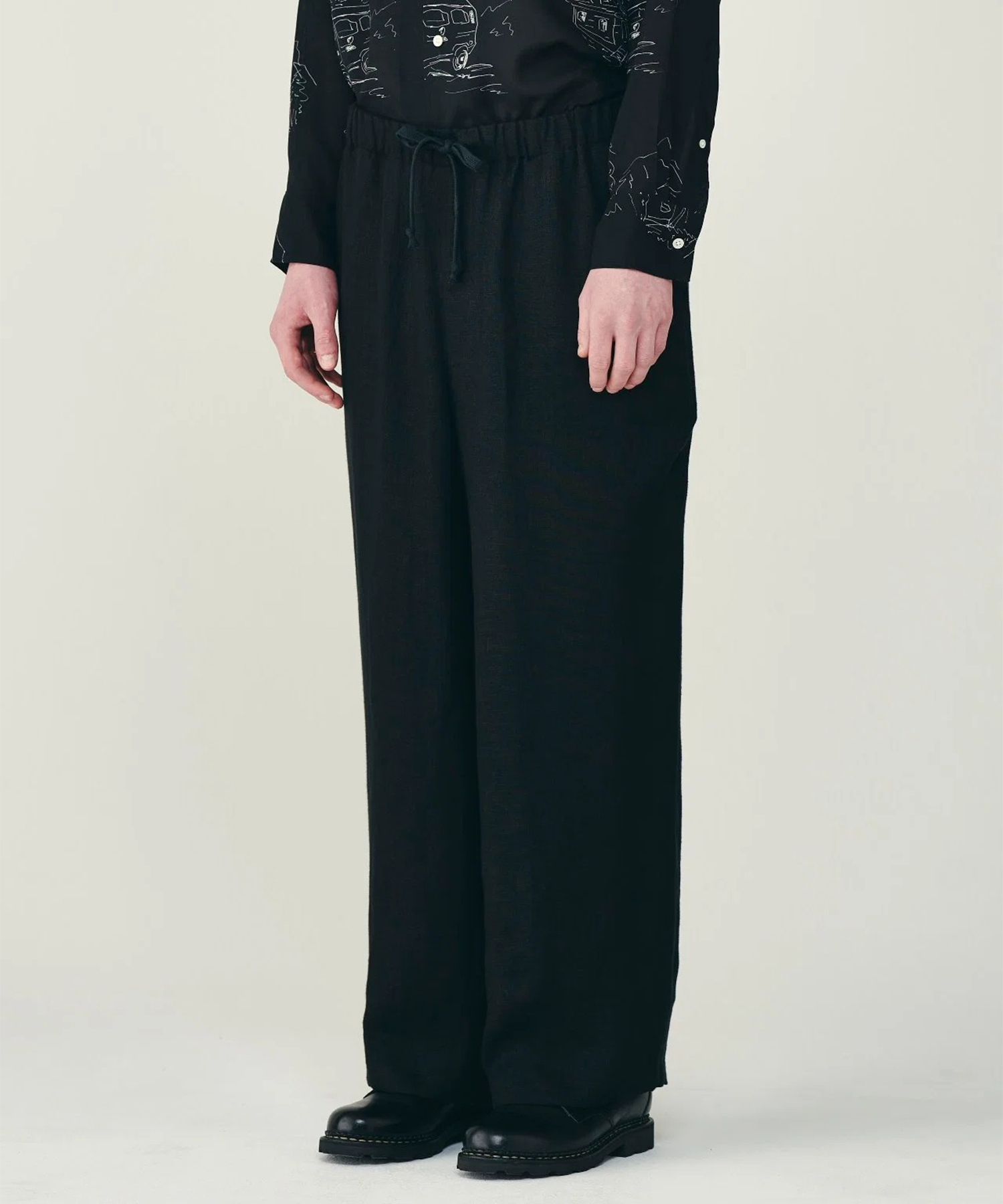 リネンガーゼダブルクロス ワイドシリンダーフィットイージーパンツ 