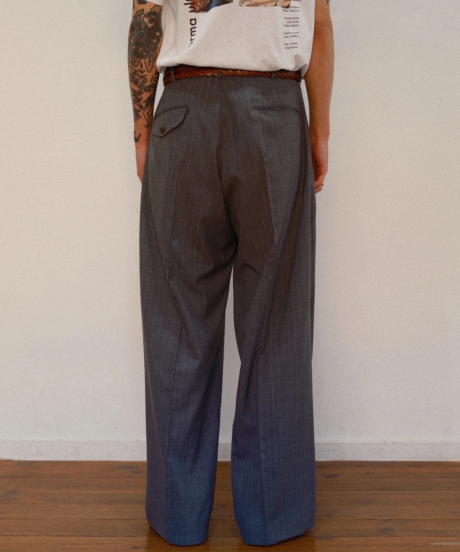 Pleated Stripe Summer Wool Pants KHOKI