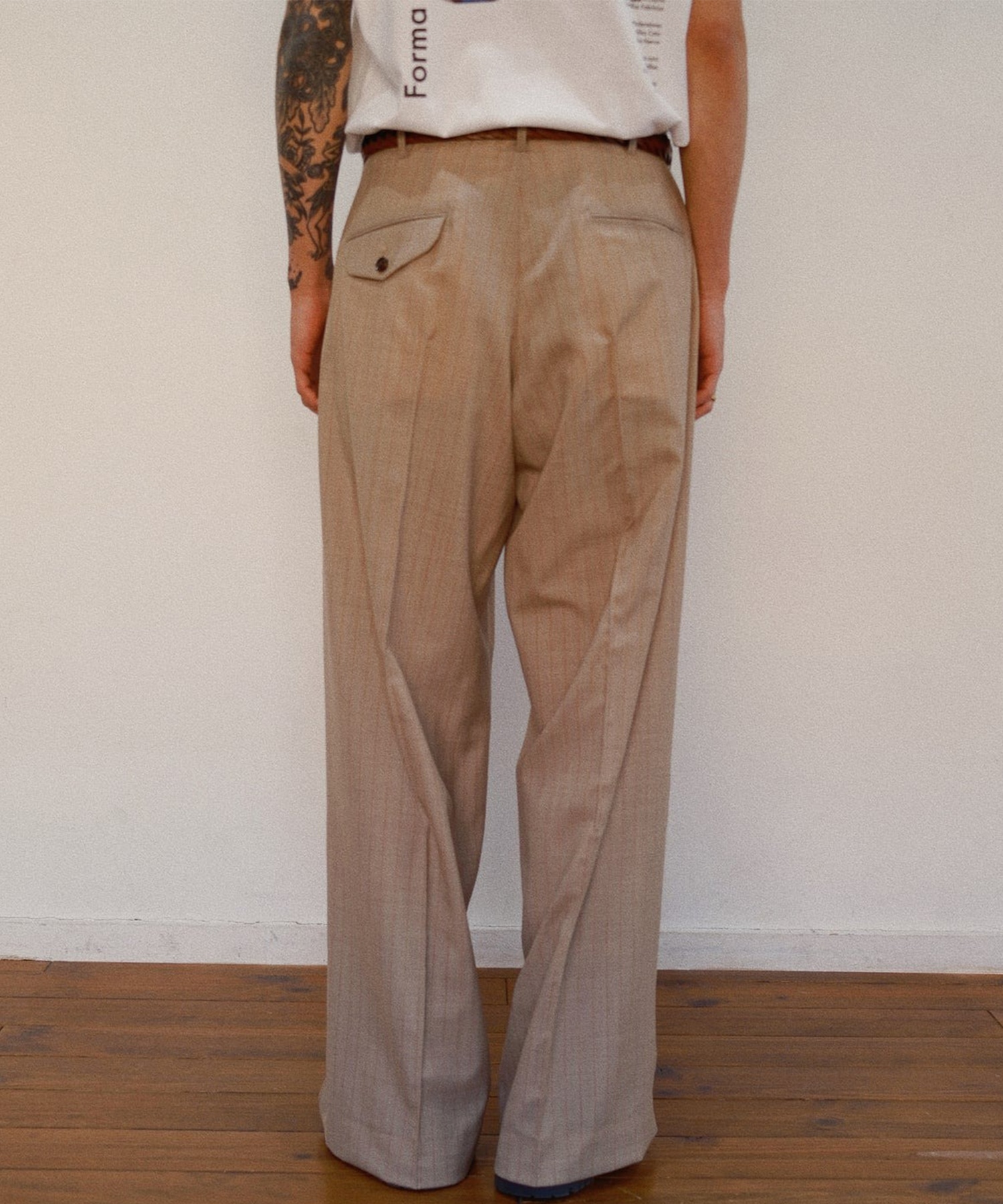 Pleated Stripe Summer Wool Pants KHOKI