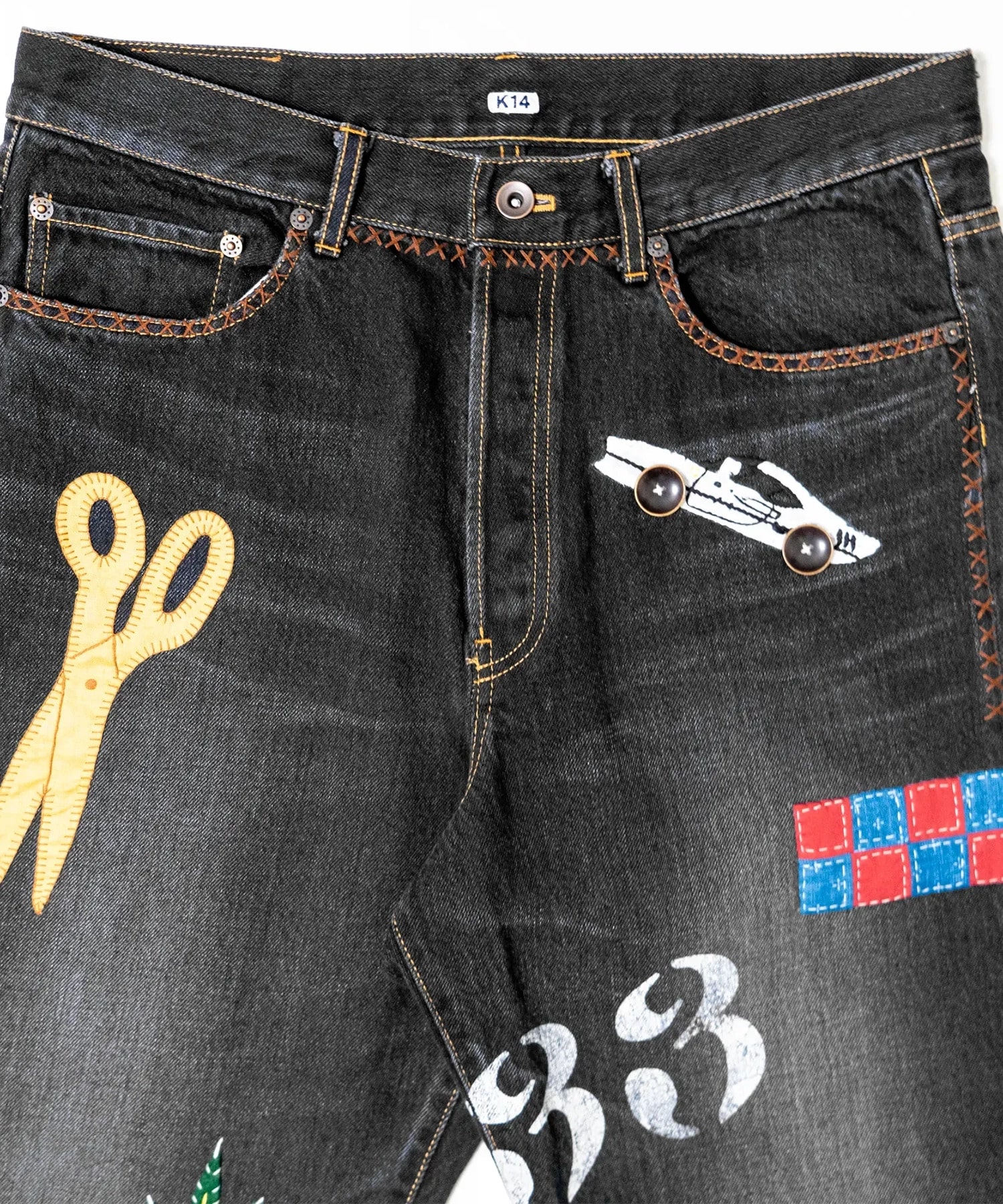 Hand-Embroidered Denim Pants KHOKI