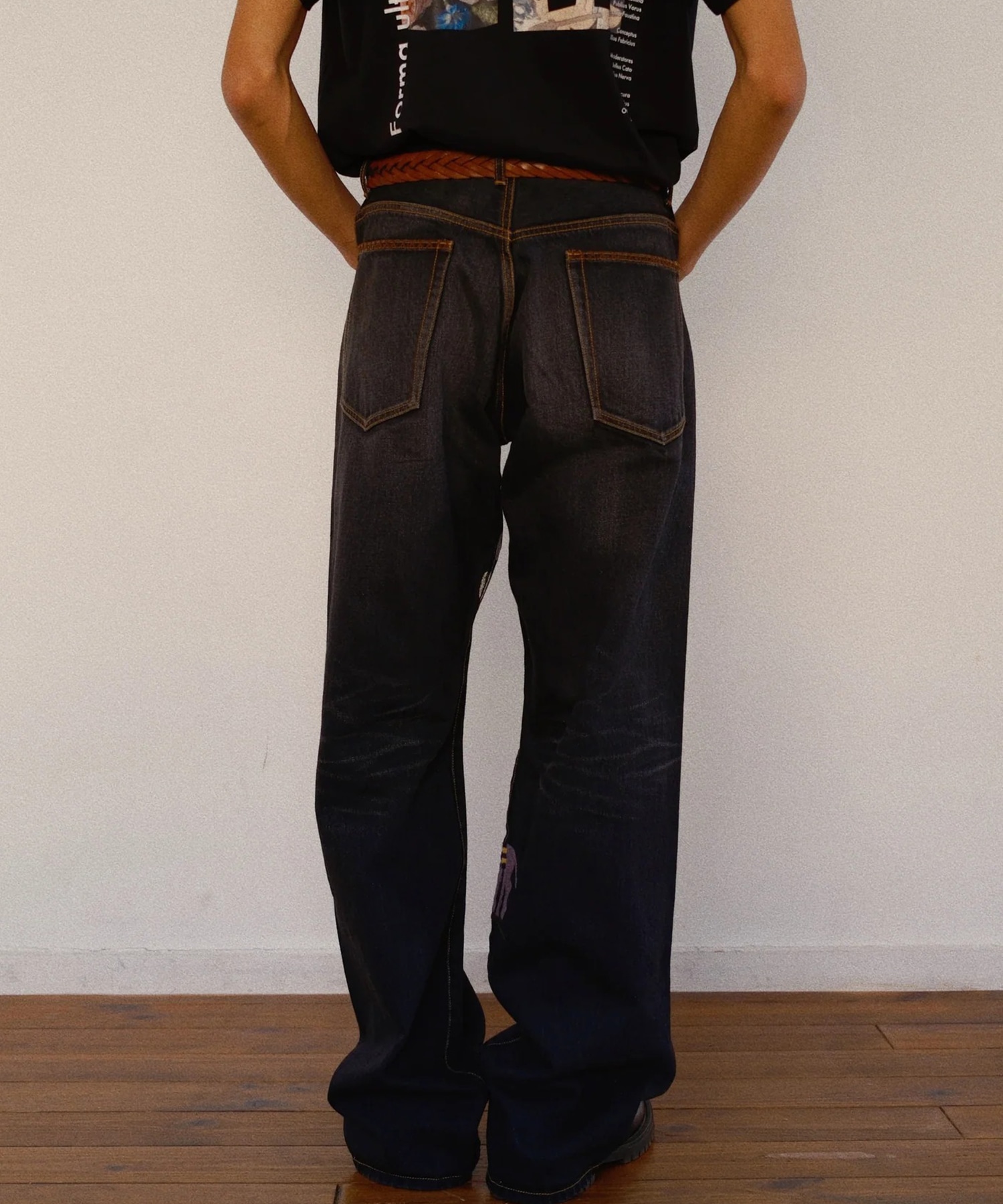 Hand-Embroidered Denim Pants KHOKI