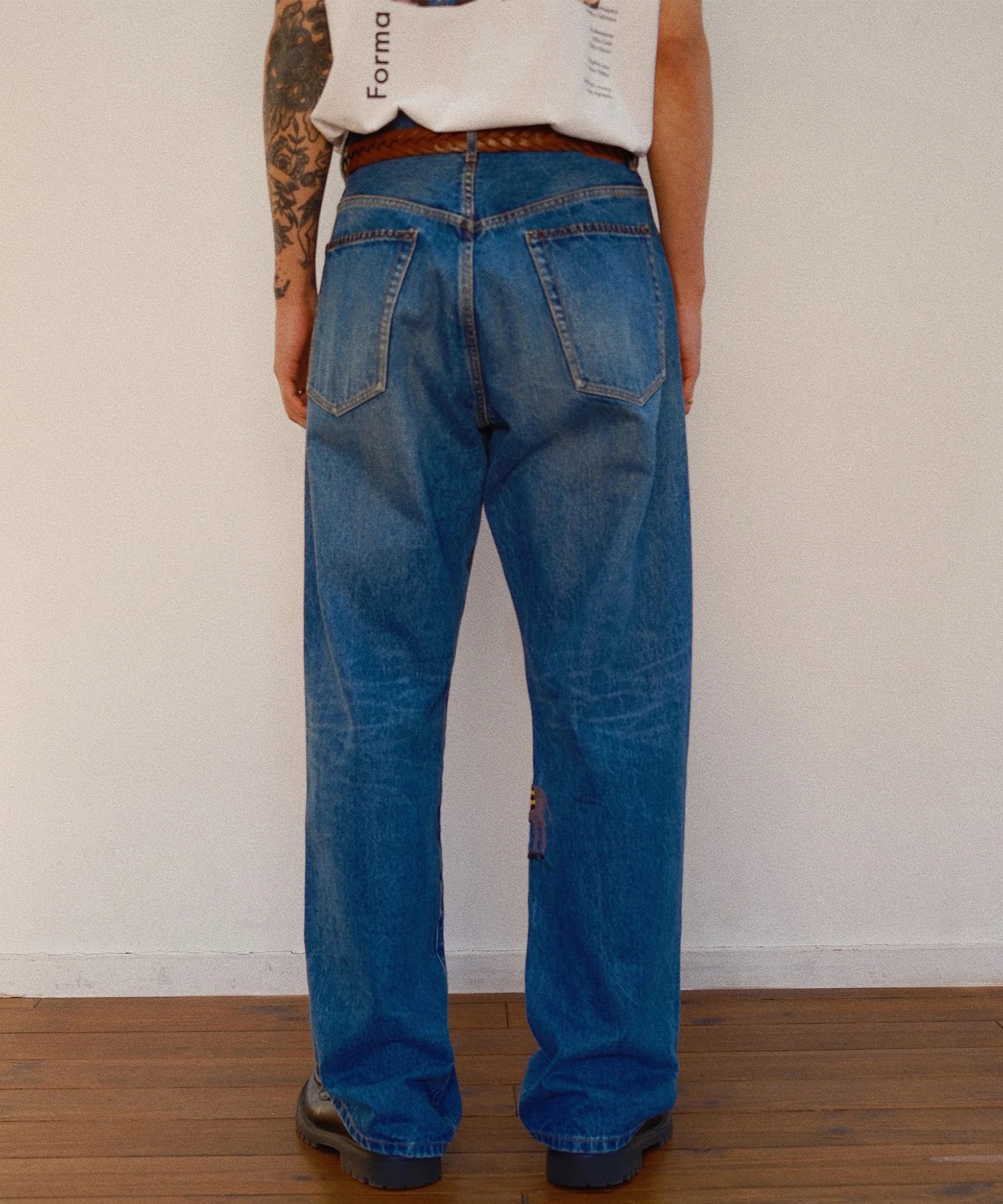 Hand-Embroidered Denim Pants KHOKI