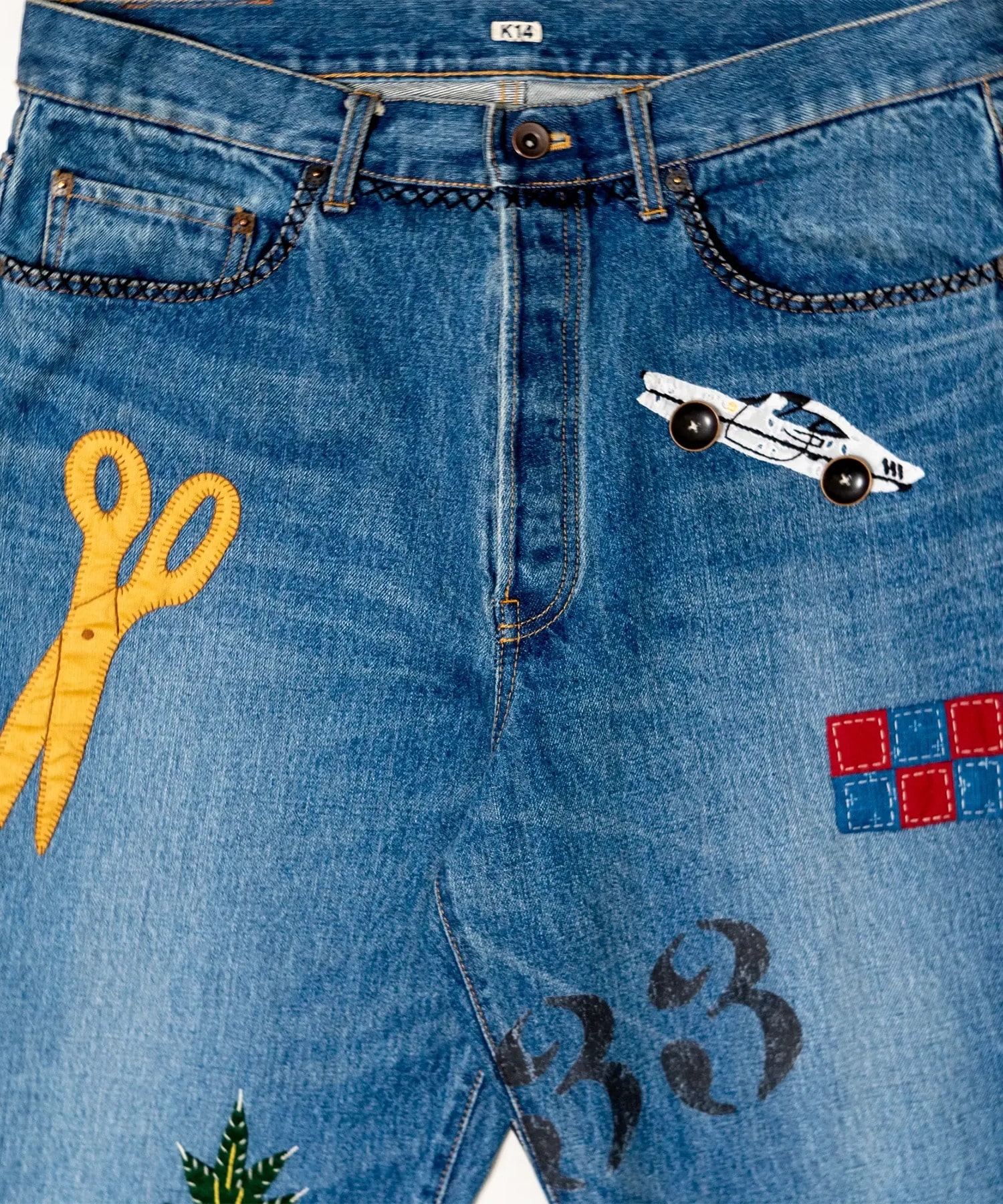 Hand-Embroidered Denim Pants KHOKI