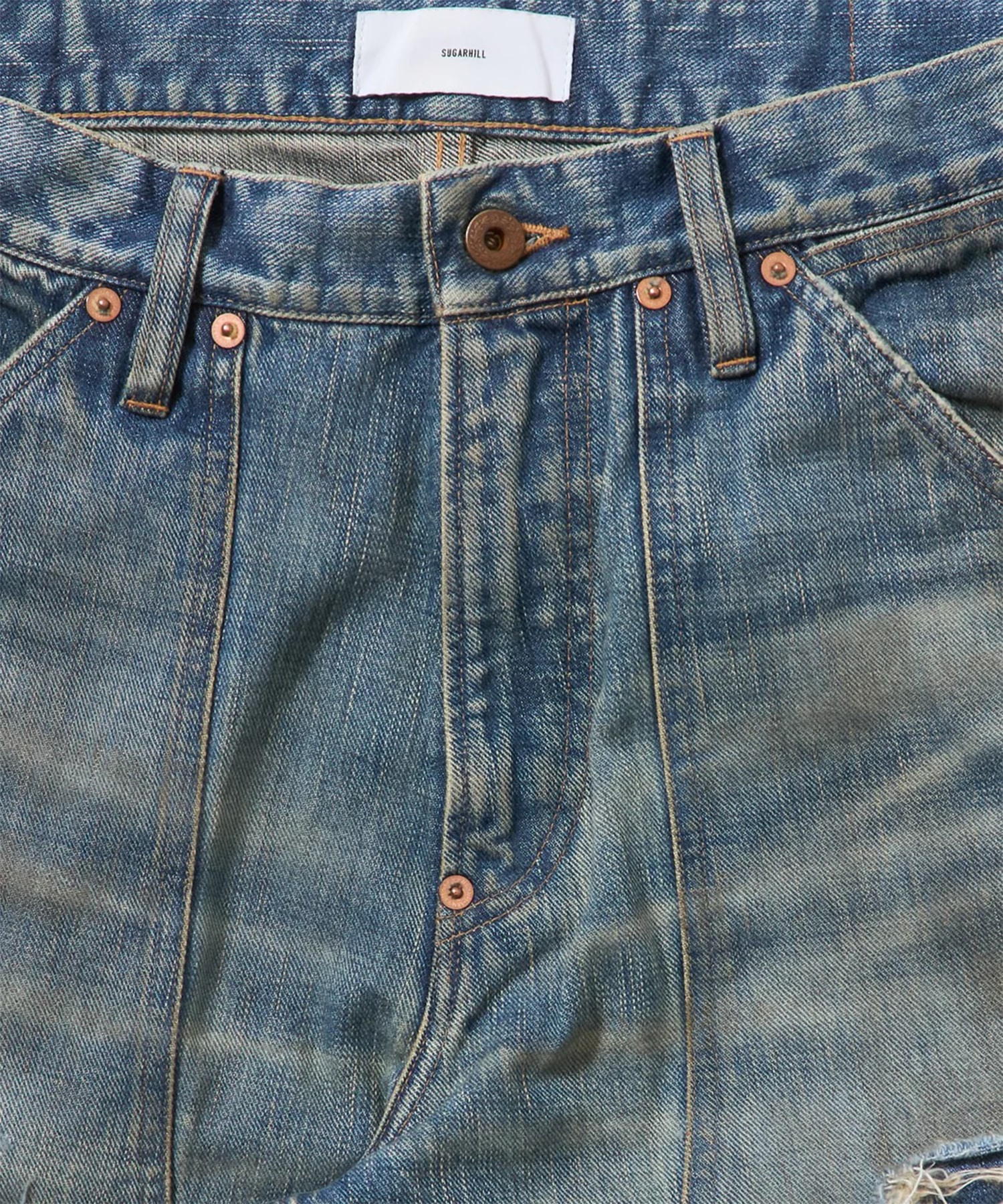 DESTRESSED MODERN DENIM DOUBLE KNEE CUT SUGARHILL