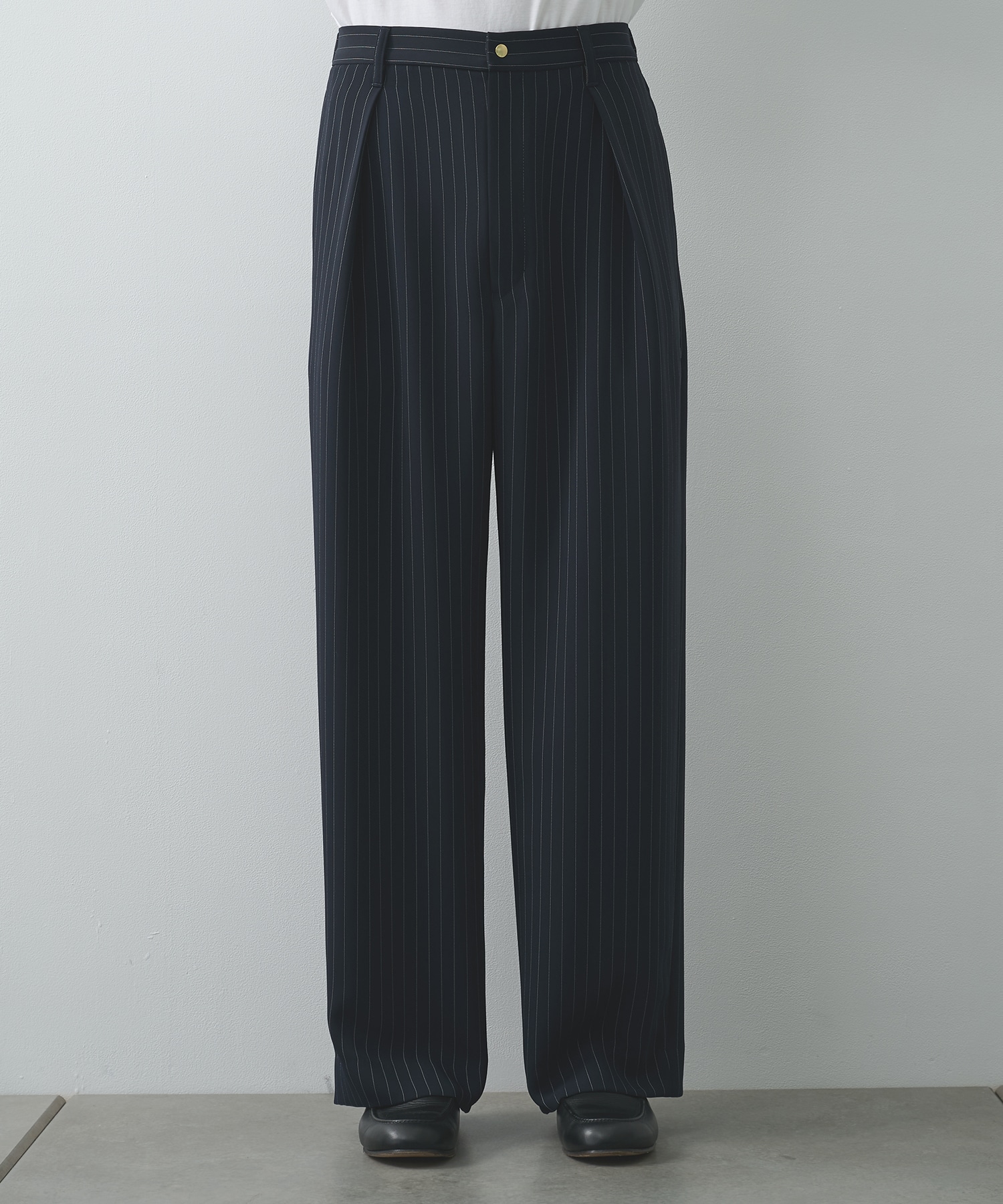 Stripe Double Cloth Tuck Wide Pant CULLNI
