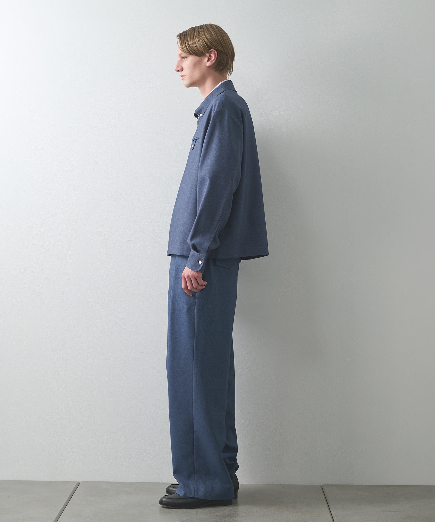 Faux Denim Button-Tab Pocket Zip Up Shirt CULLNI