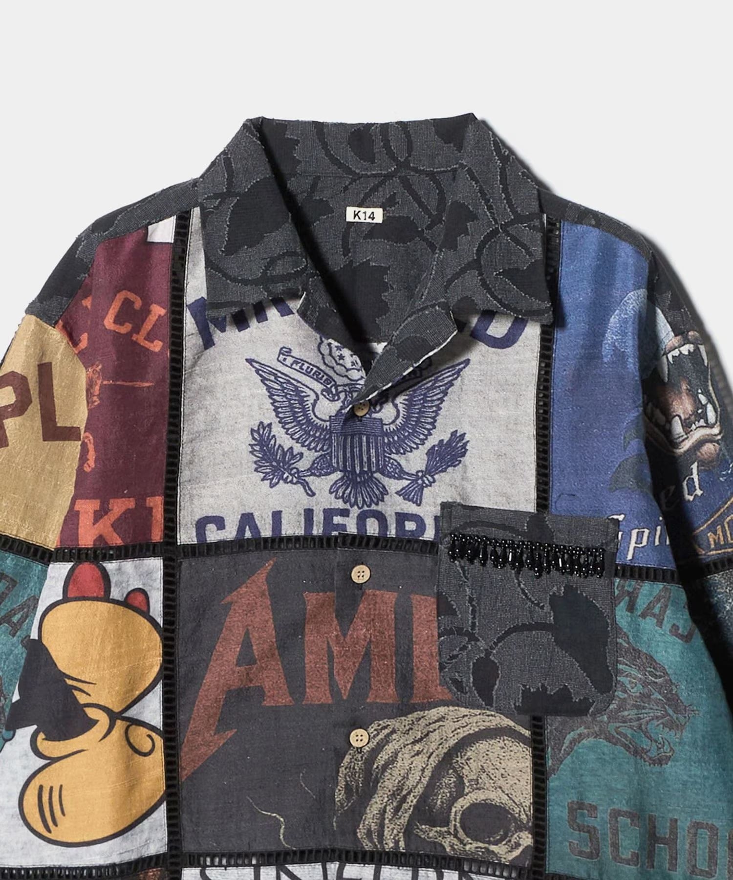 Patchworked Silk Shirt KHOKI