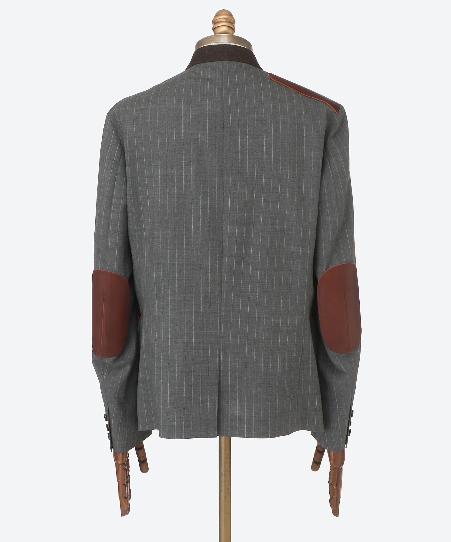 Leather-Patch No-Collar Jacket KHOKI