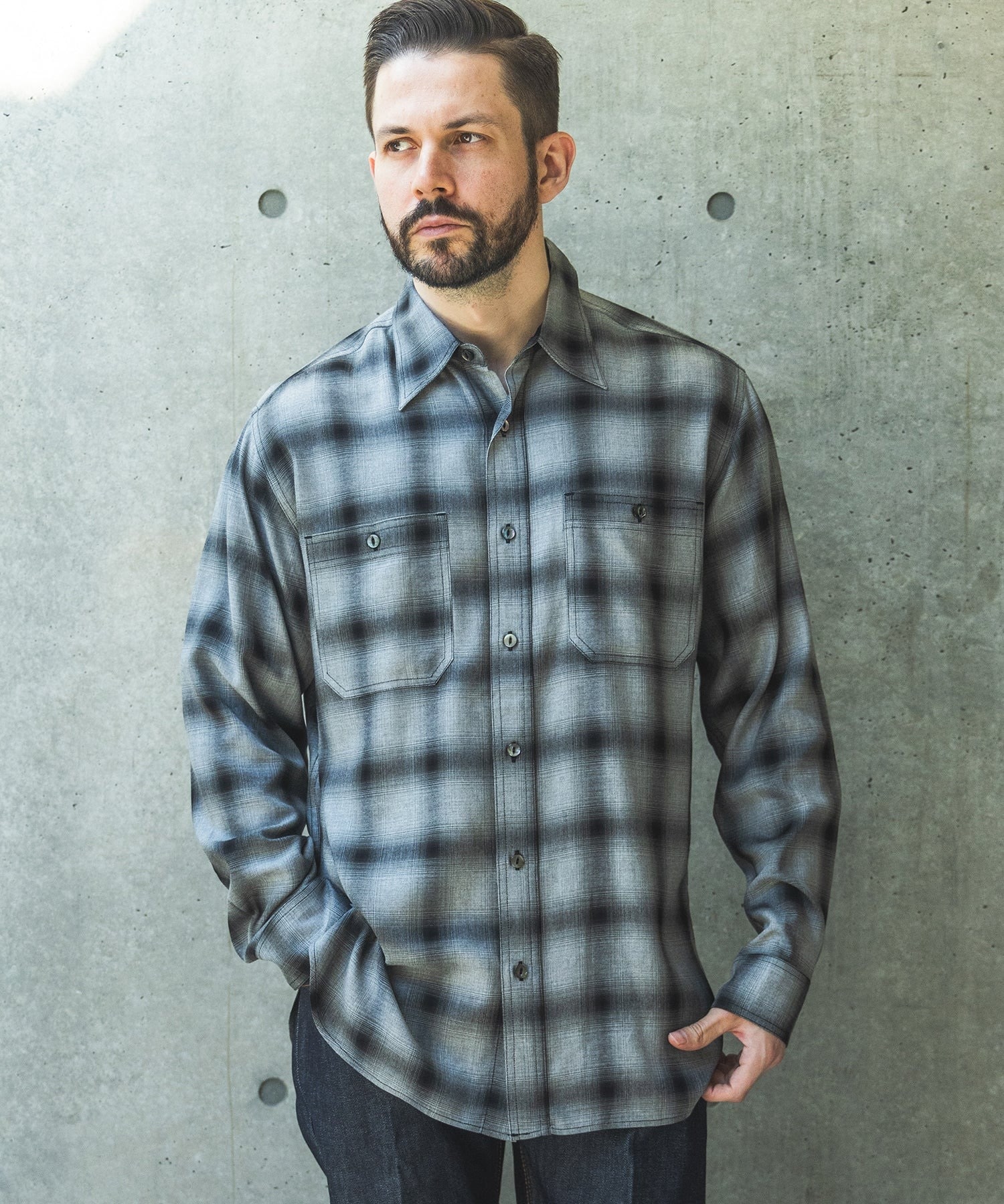 RAYON OMBRE CHECK /WORK SHIRT MR.OLIVE