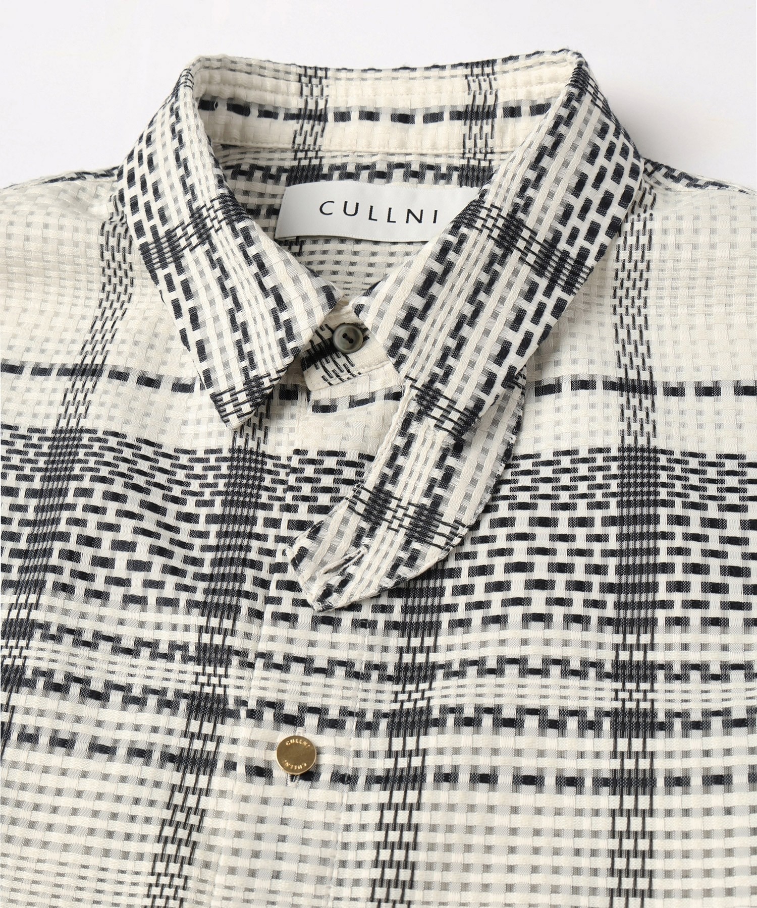 Sheer Tile Check Chin Tab Short Sleeve Shirt CULLNI