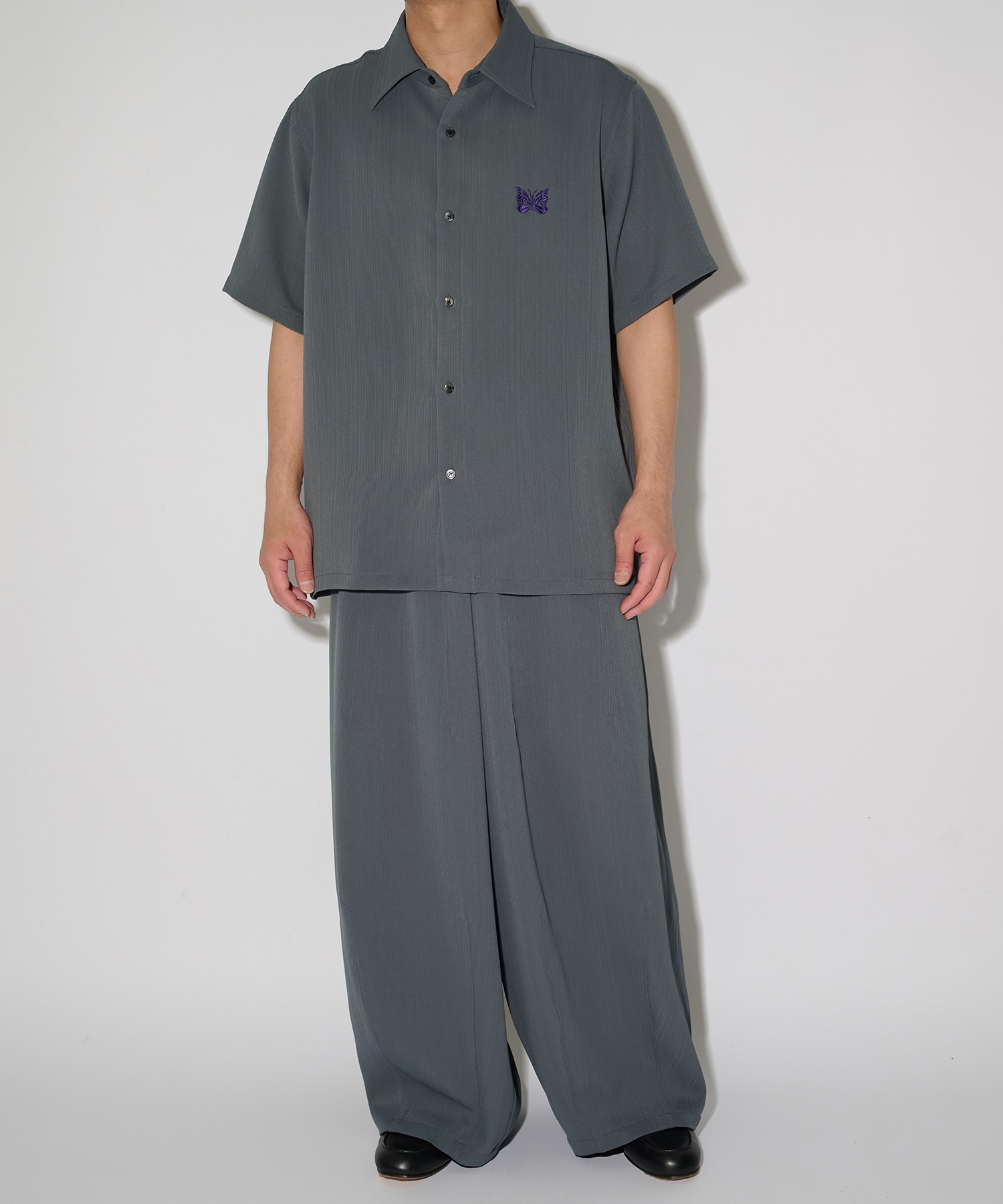 別注 Papillon Emb. S/S Shirt - Art Pique Pleats NEEDLES