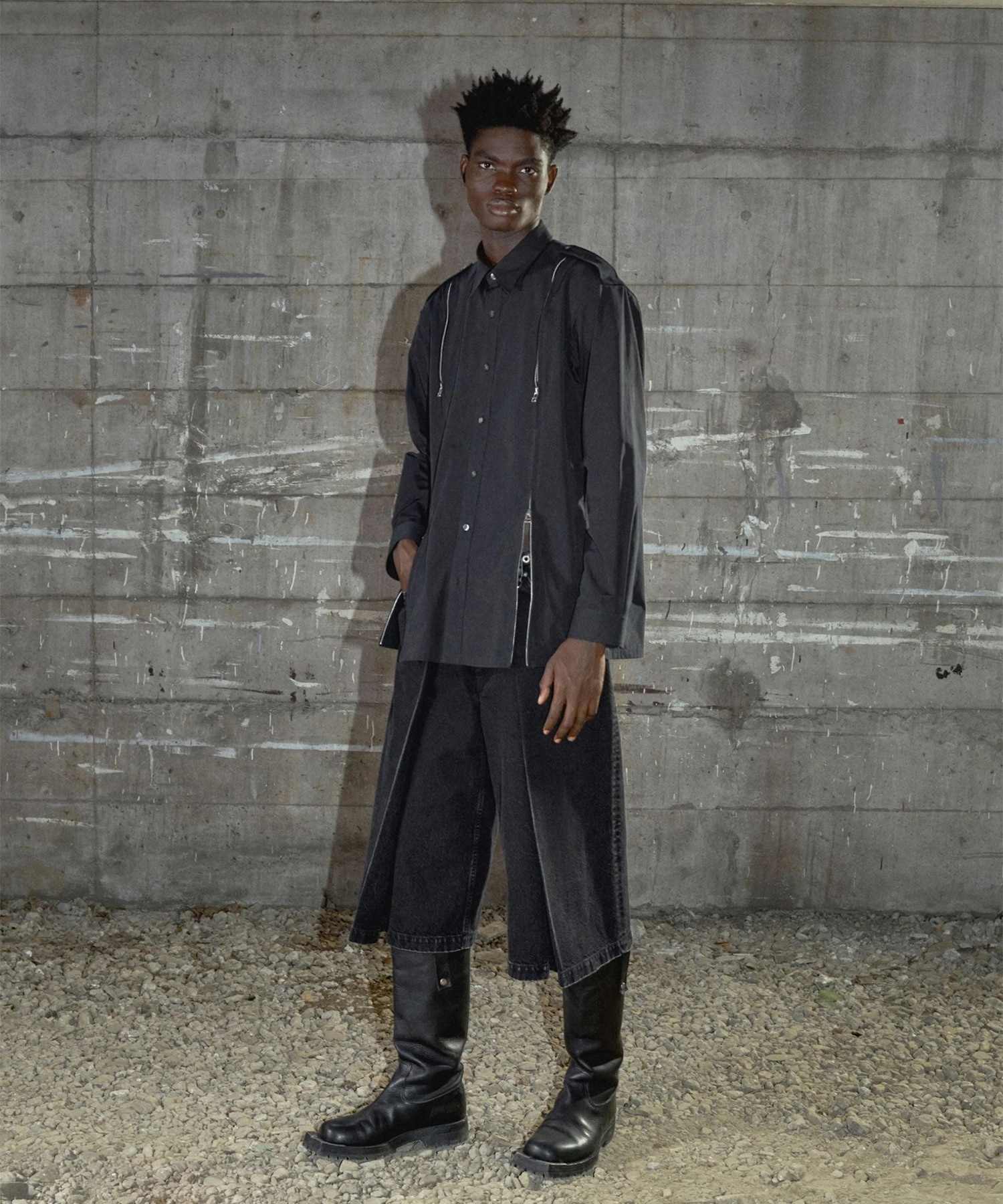 WASHED DENIM TUCKED WIDE SHORTS JOHN LAWRENCE SULLIVAN