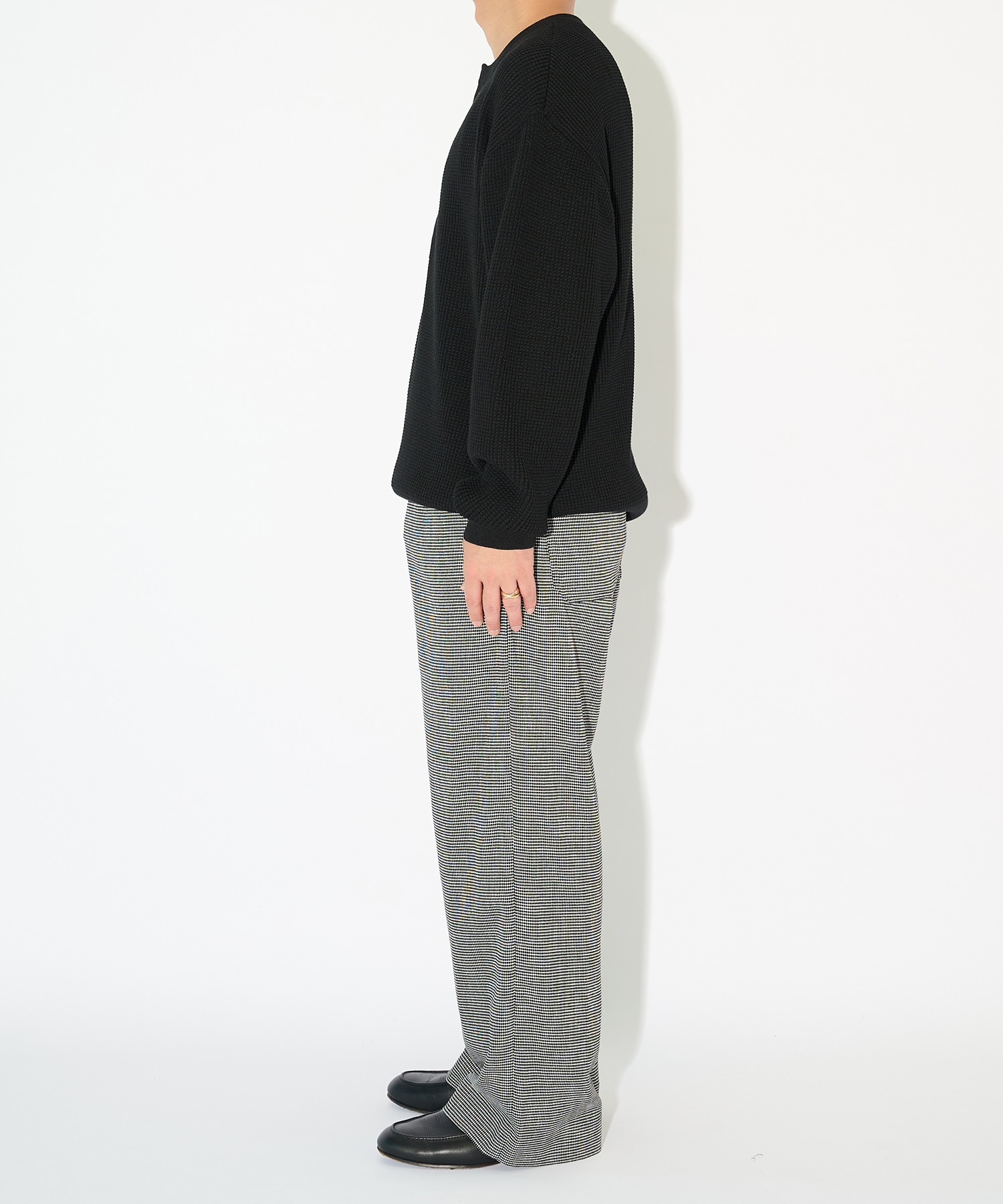 Organic Cotton Waffle Minimal Henley Neck Knit Pullover CULLNI
