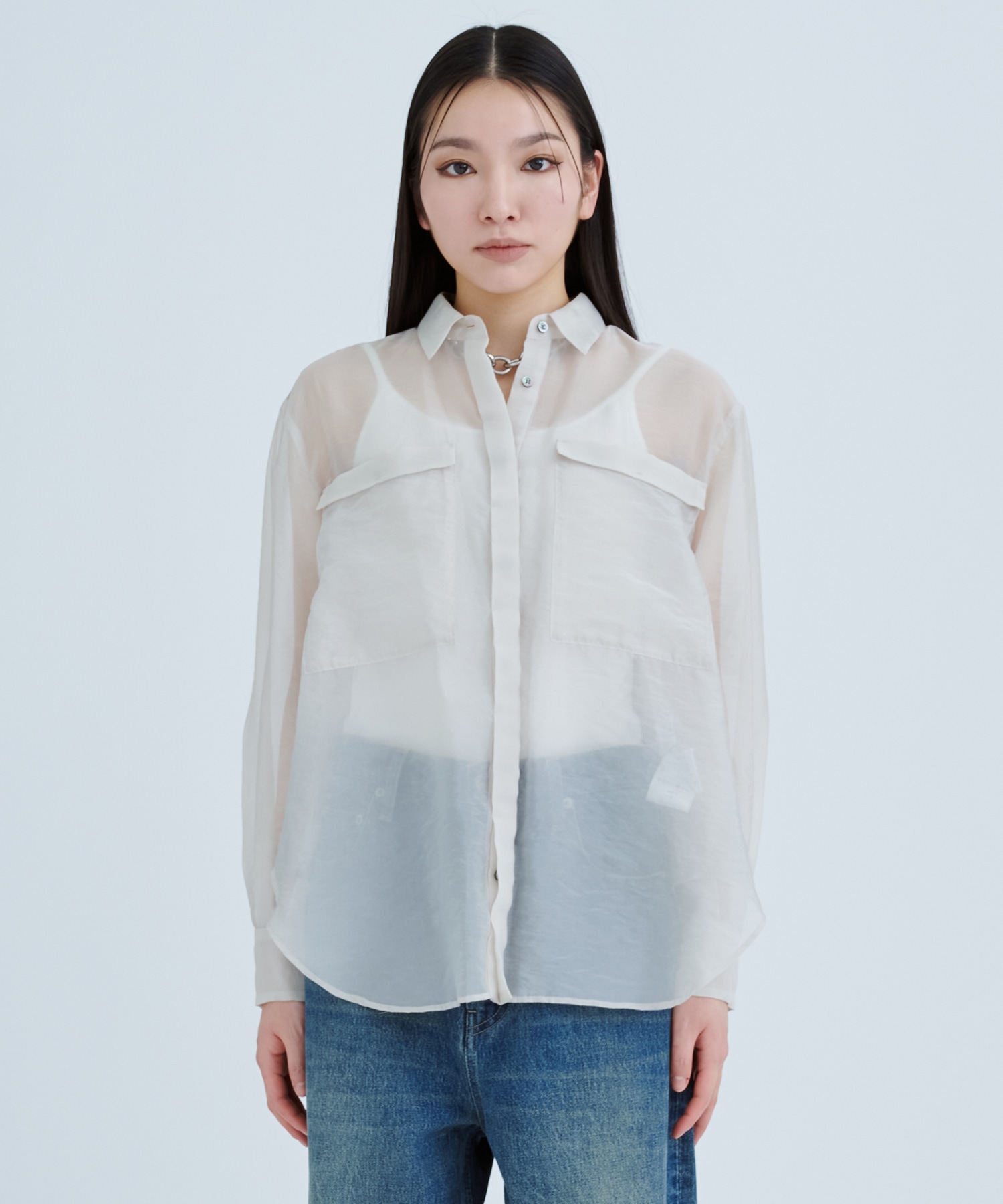 シャドーシアーオーバーシャツ(FREE WHITE): STUDIOUS: WOMENS 