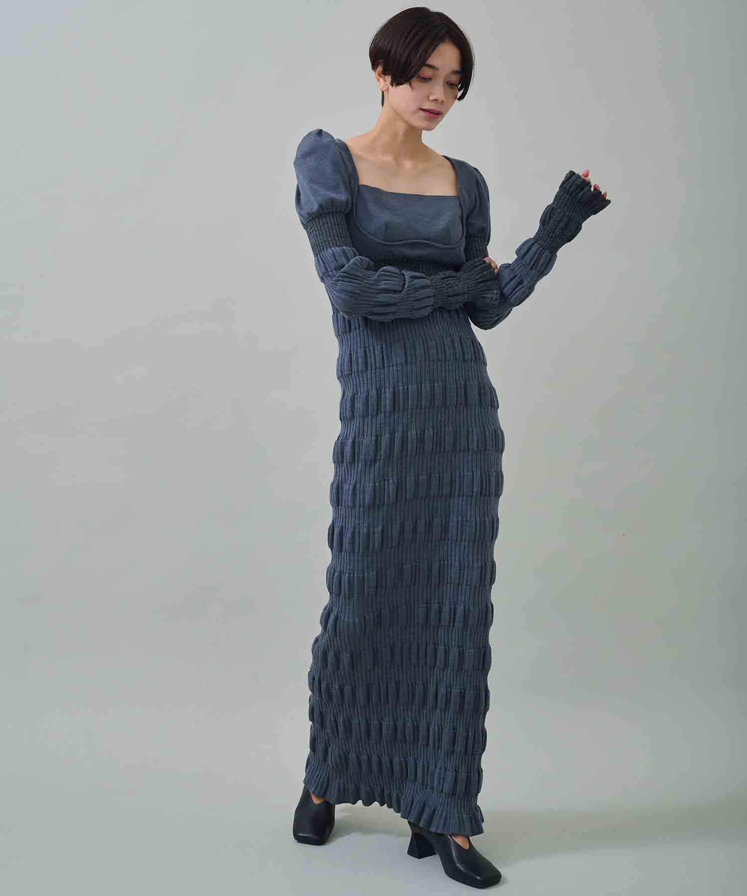 FETICO / stripe rib knit dress グレー-tops.edu.ng