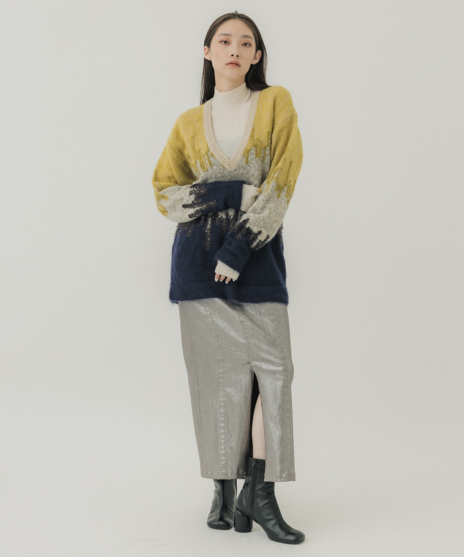 定価35200【MURRAL】Water mirror knit skirt (Navy) - ロングスカート
