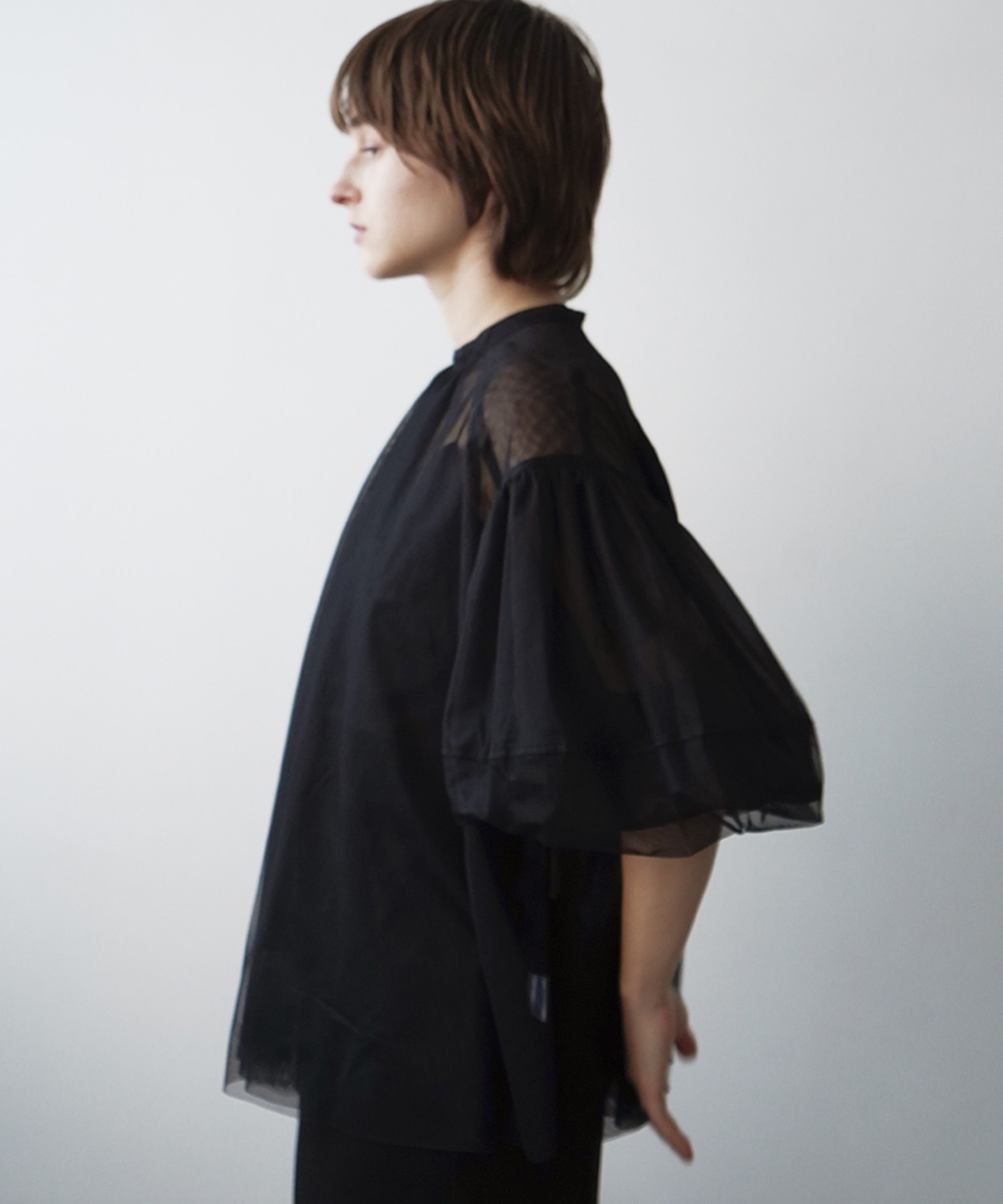 SHEER TULLE BALLOON SLEEVE TOPS(1 BLACK): CLANE: WOMENS｜ STUDIOUS