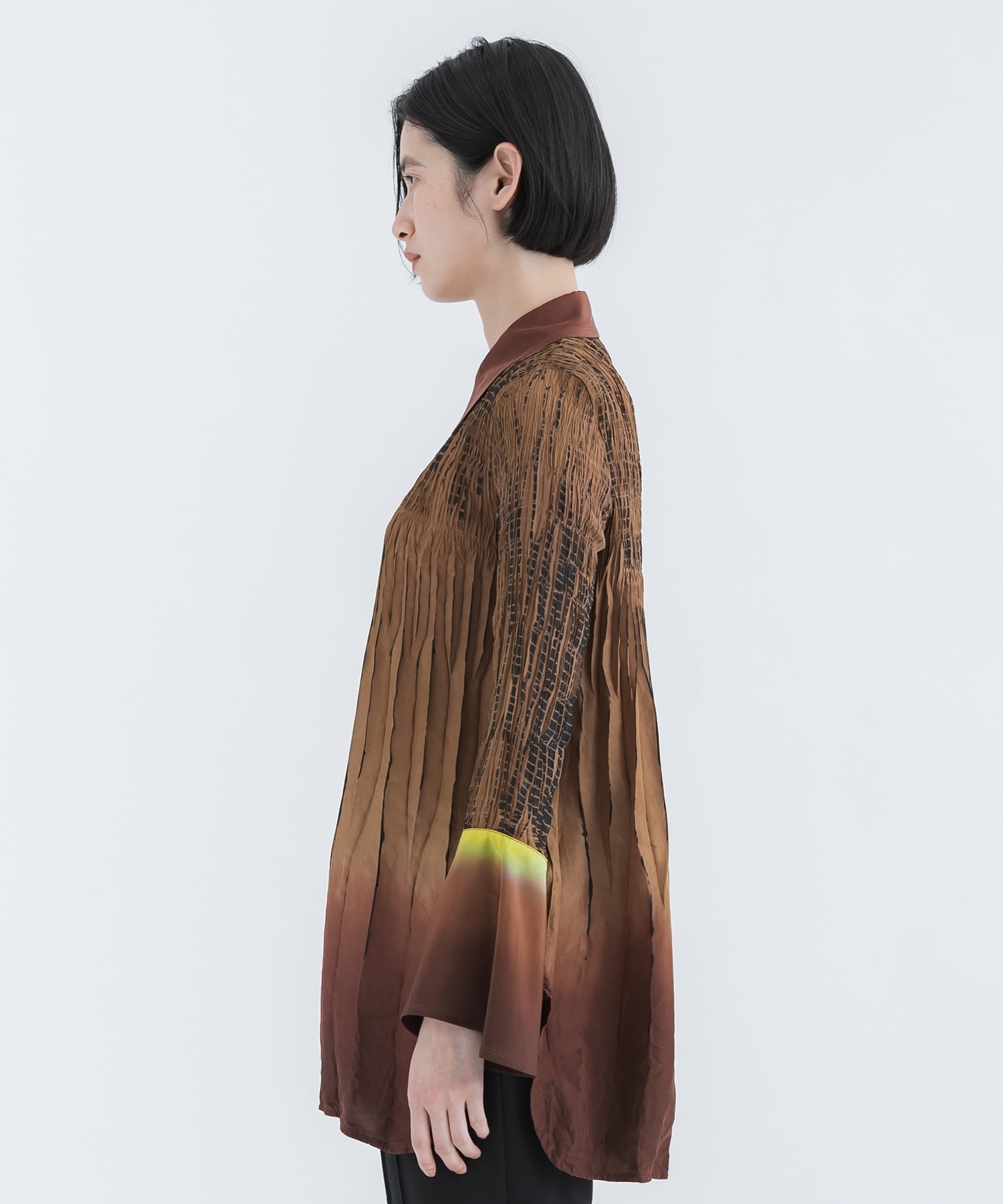 Arimatsu Shibori Ombre Dyed Silk Shirt(1 BROWN): Mame Kurogouchi 