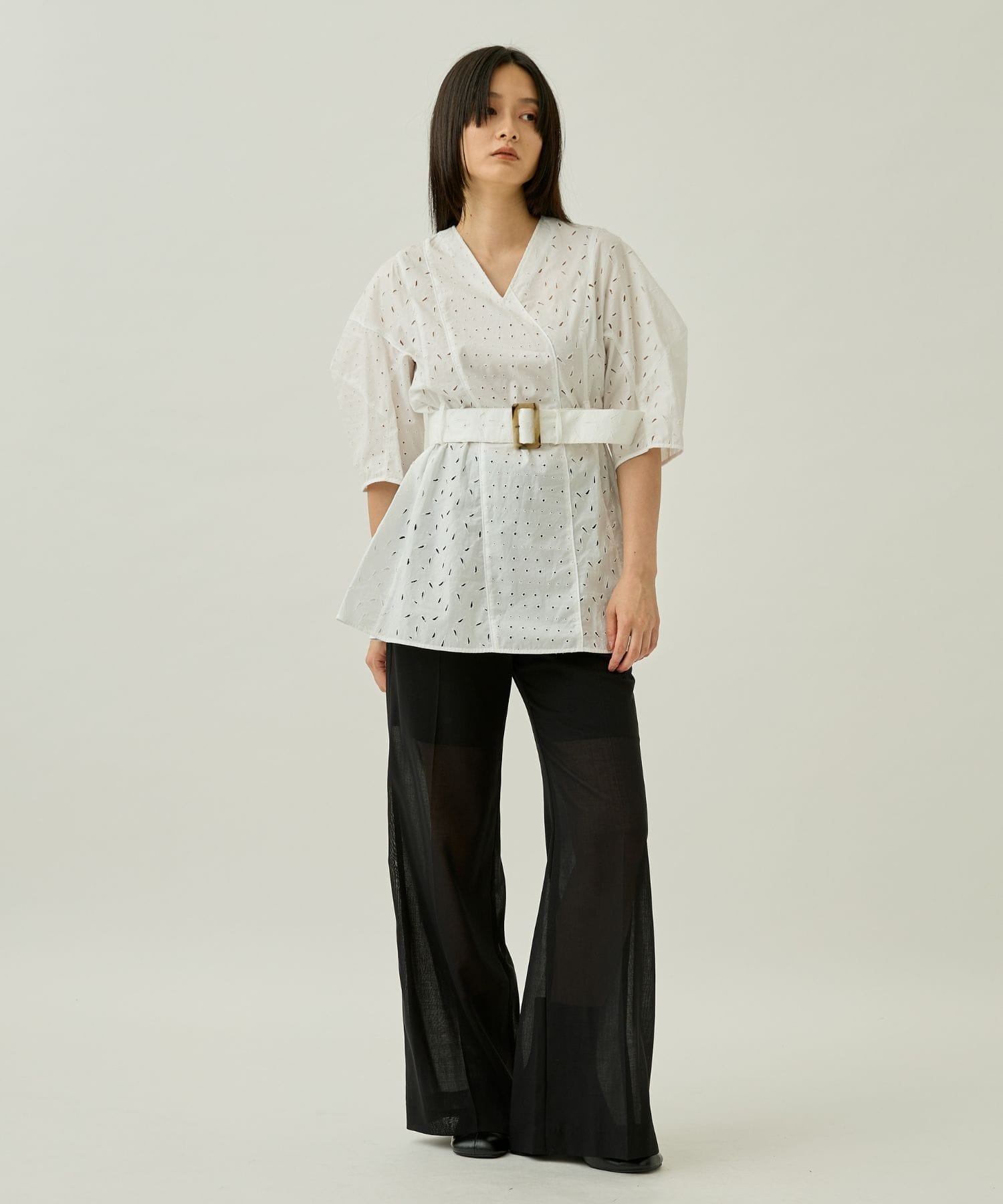 Scar lace belted pullover WH(2 WHITE): AKIRANAKA: WOMENS 