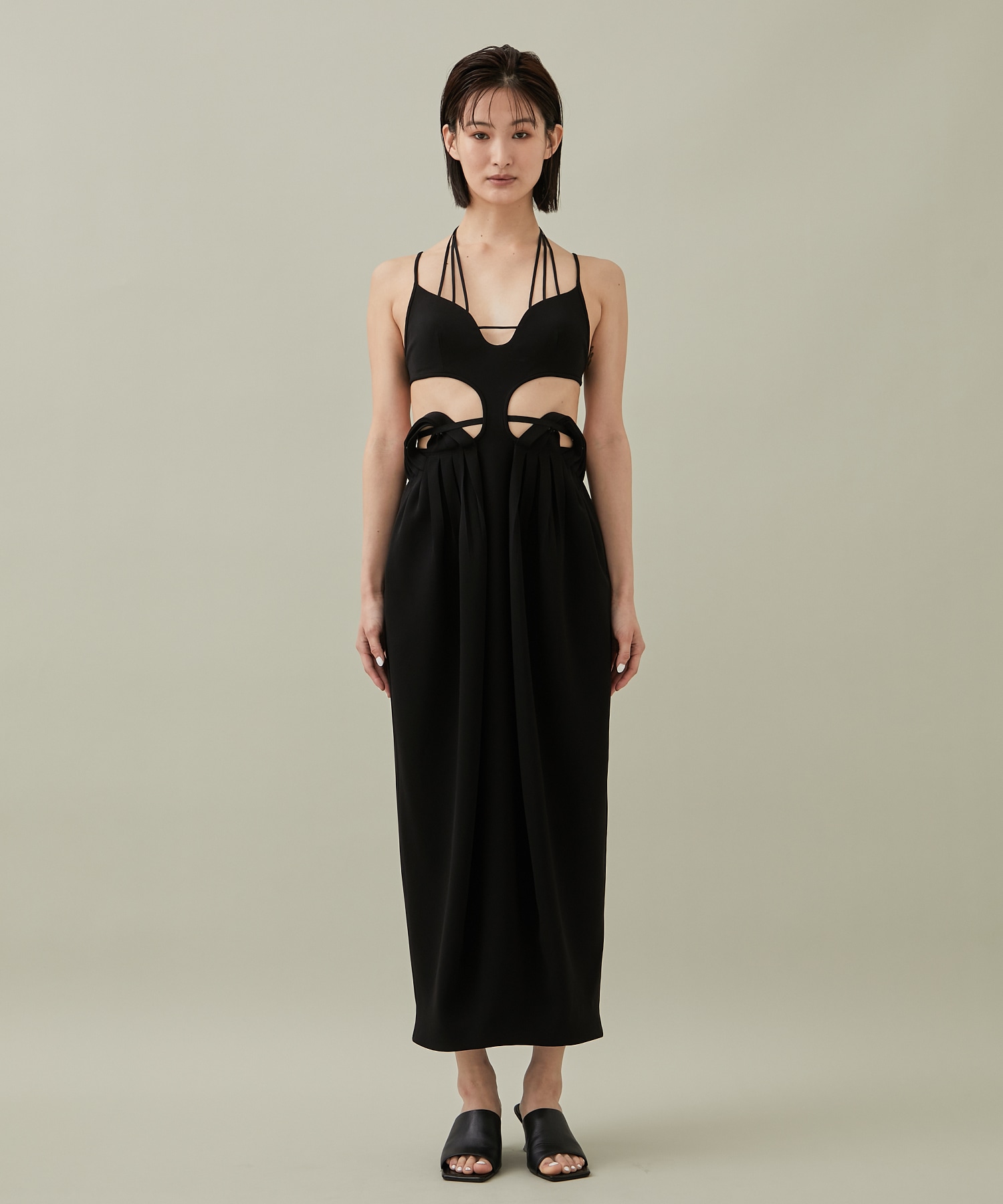 StretchedTriacetateBasketPatternDress(1 BLACK): Mame Kurogouchi