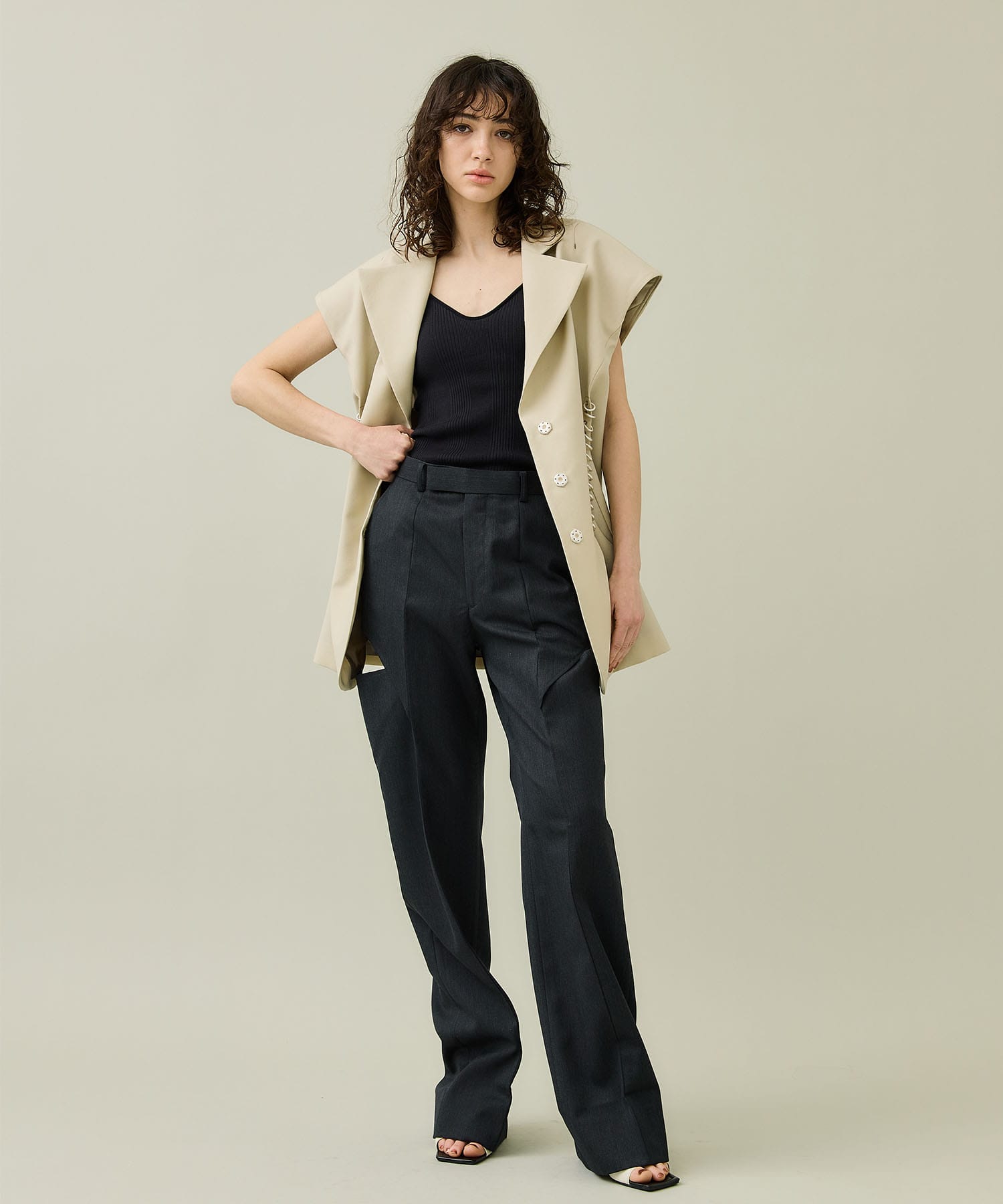 WOOL GABARDINE HOLLOWED OUT TROUSERS