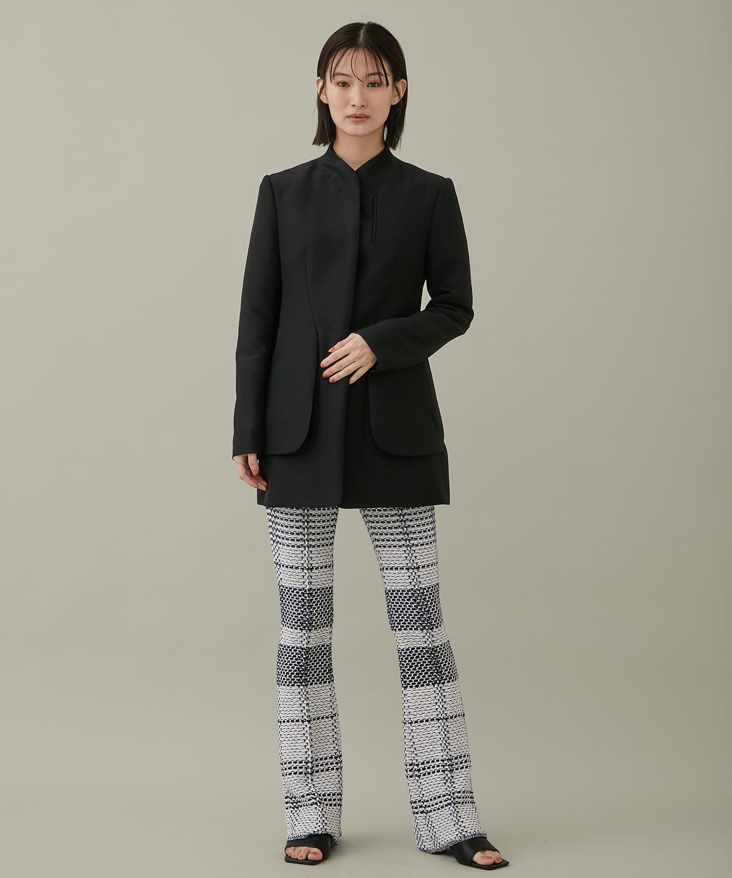 Silk Wool Double Stand Collar Jacket(1 BLACK): Mame Kurogouchi ...