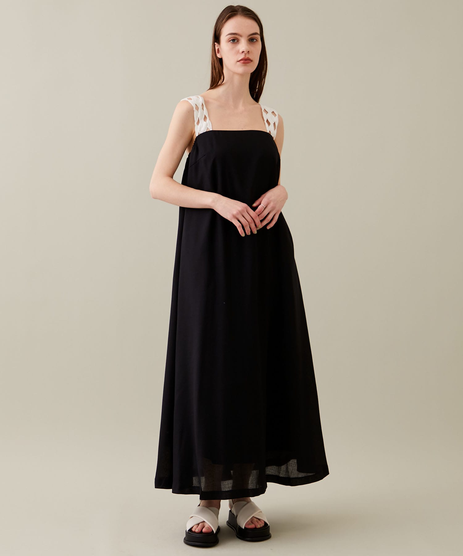 Rippeled lace strap dress BK AKIRANAKA