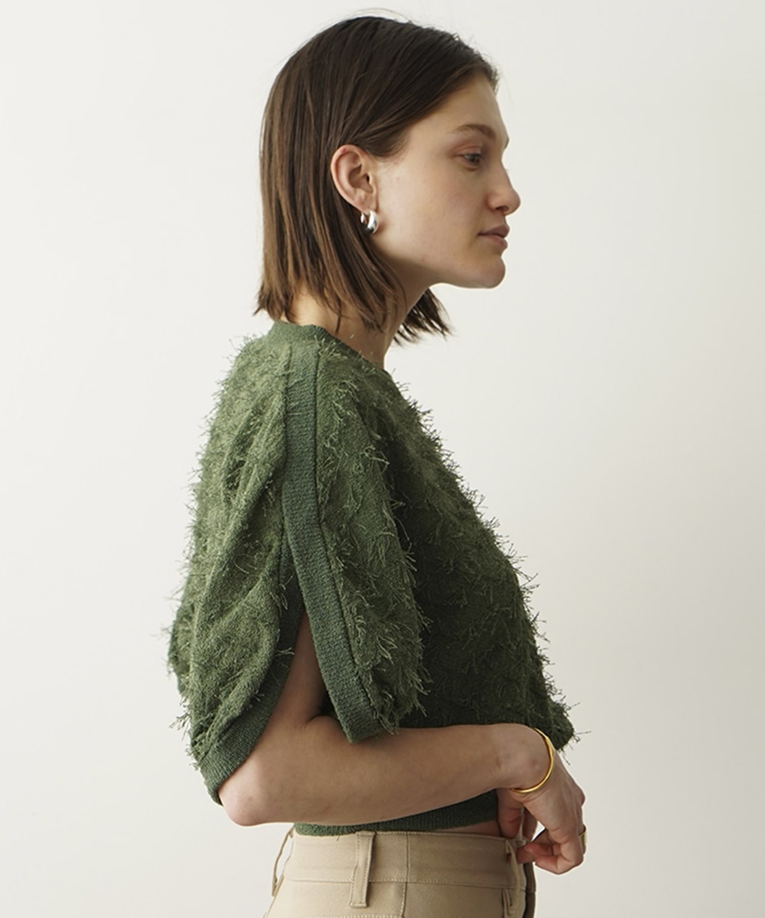 FRINGE ARCH SLEEVE KNIT TOPS(1 GREEN): CLANE: WOMENS｜ STUDIOUS