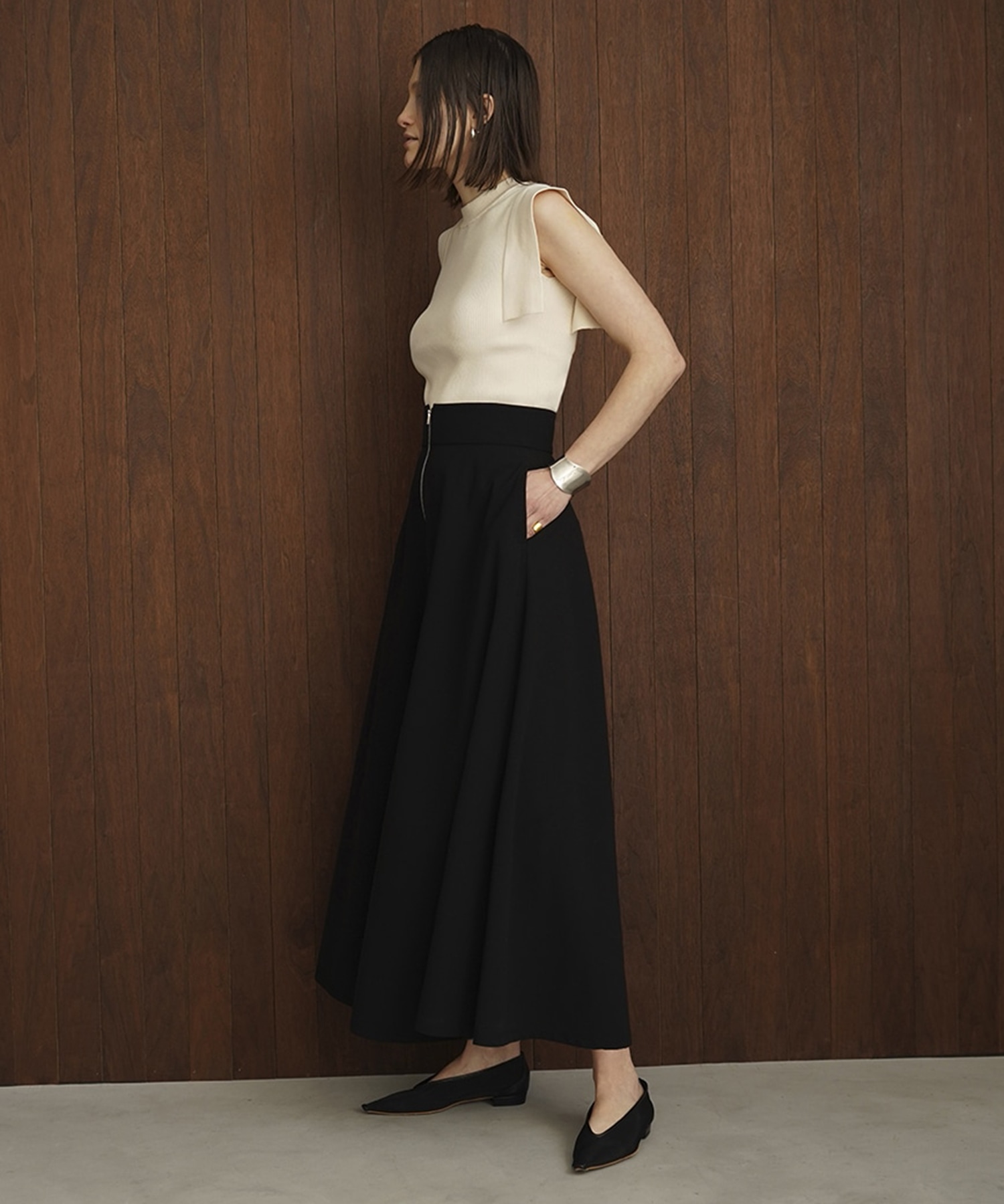 FRONT ZIP FLARE SKIRT(0 BLACK): CLANE: WOMENS｜ STUDIOUS ONLINE