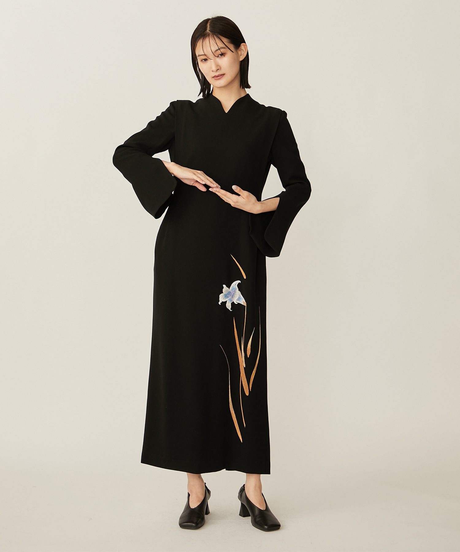 Triacetate Floral Embroidery Dress Mame Kurogouchi