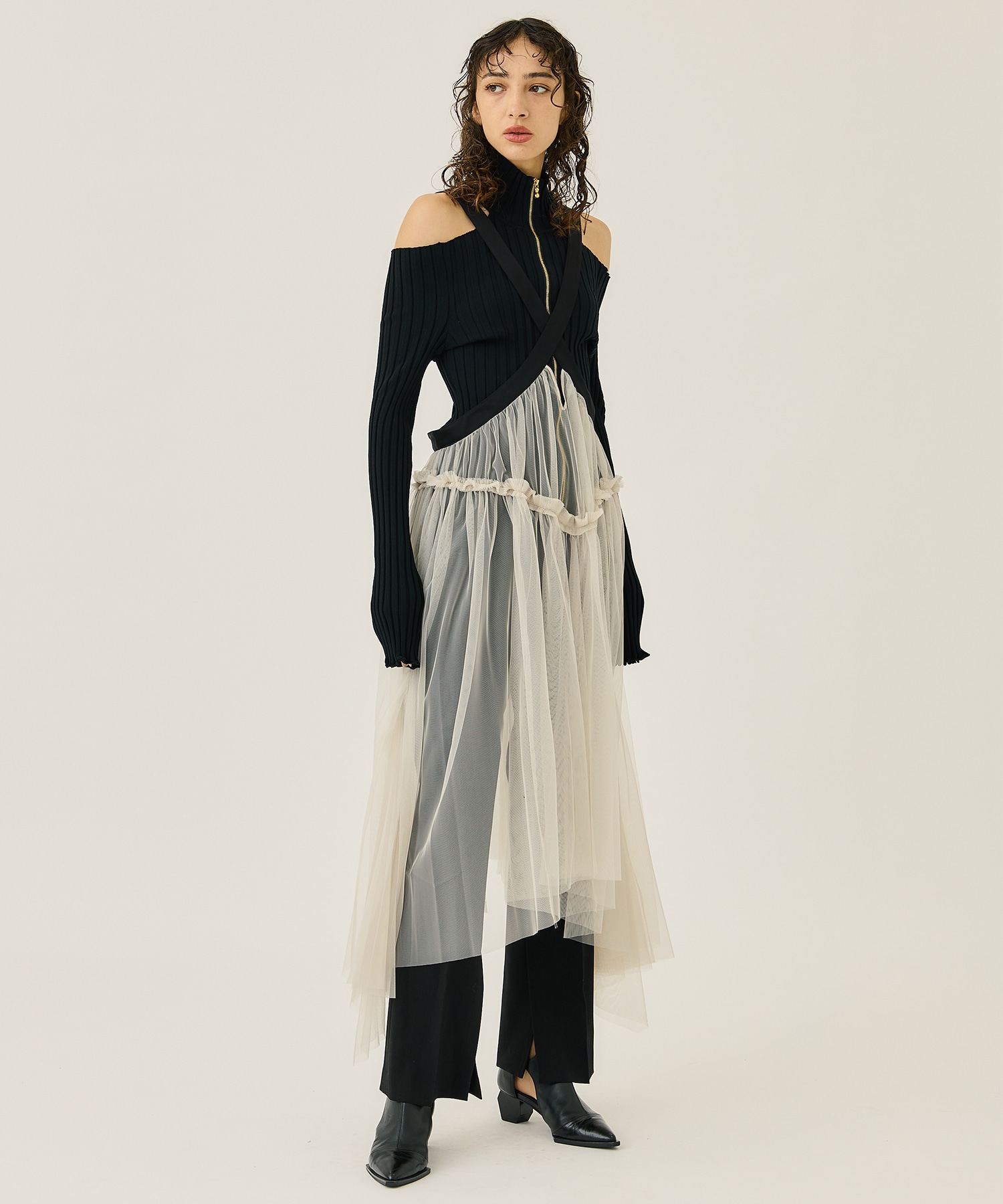 Fetico RIB KNIT SLIT TOP black - ニット/セーター