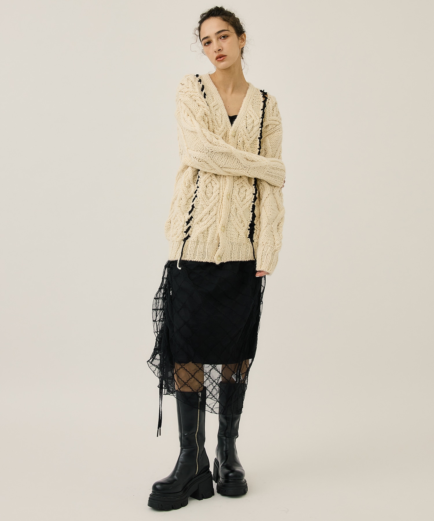 カーディガン RUMCHE Deformtion Cable Knit Cardigan