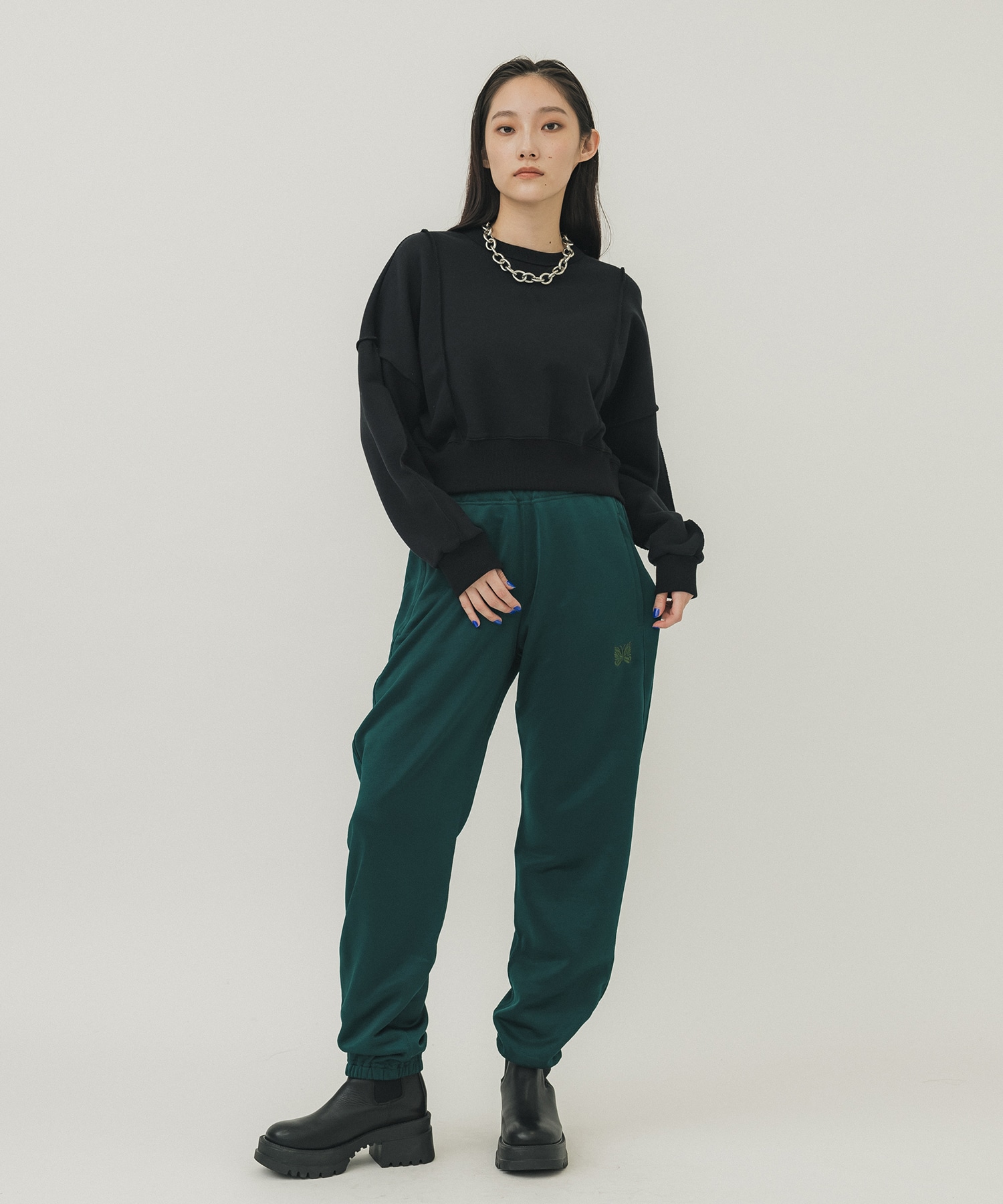 Zipped Sweat Pant - C/PE Bright Jersey(XS GREEN): Needles: WOMENS