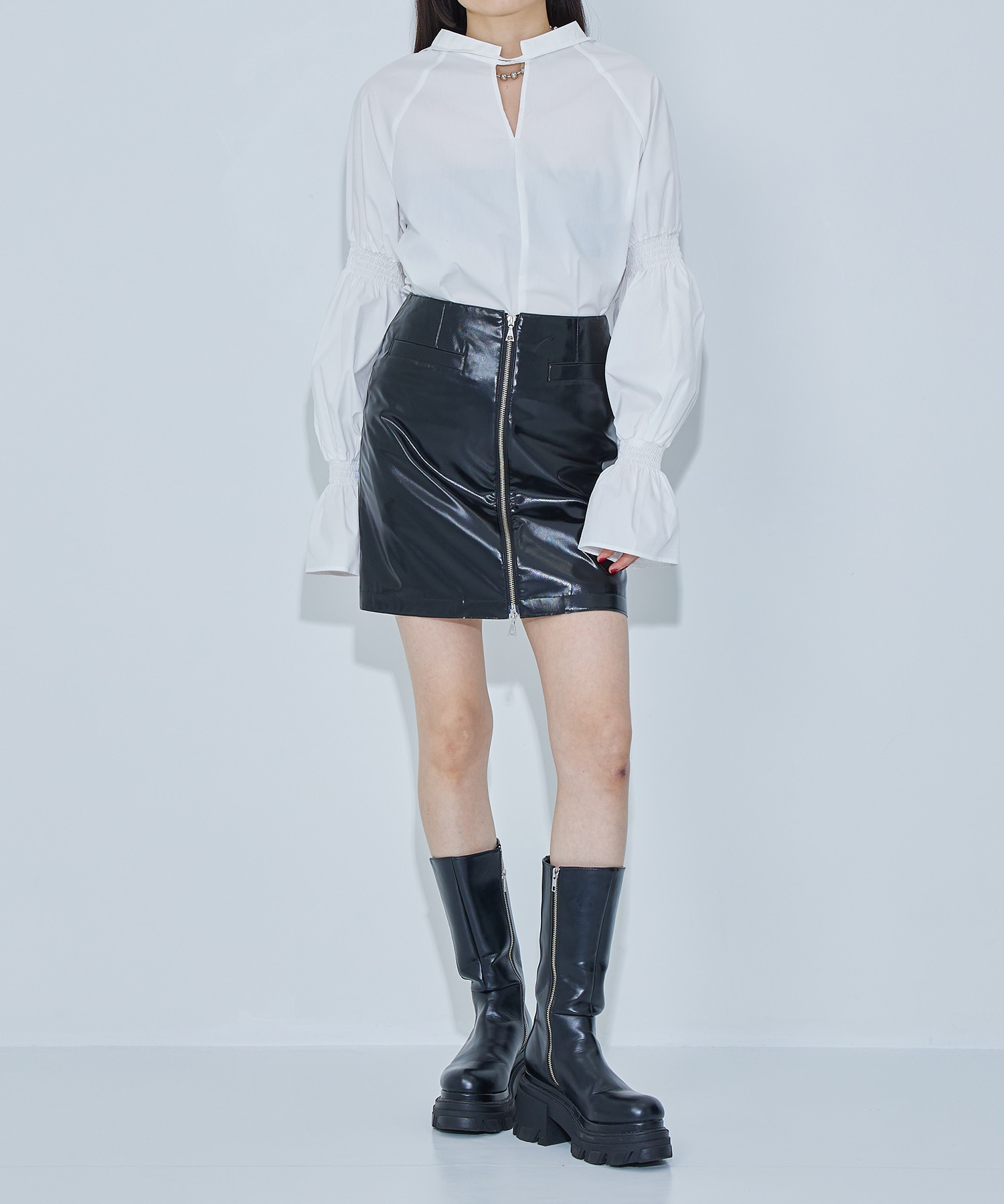 Patent Leather Like Skirt(1 BLACK): STUDIOUS: WOMENS｜ STUDIOUS 