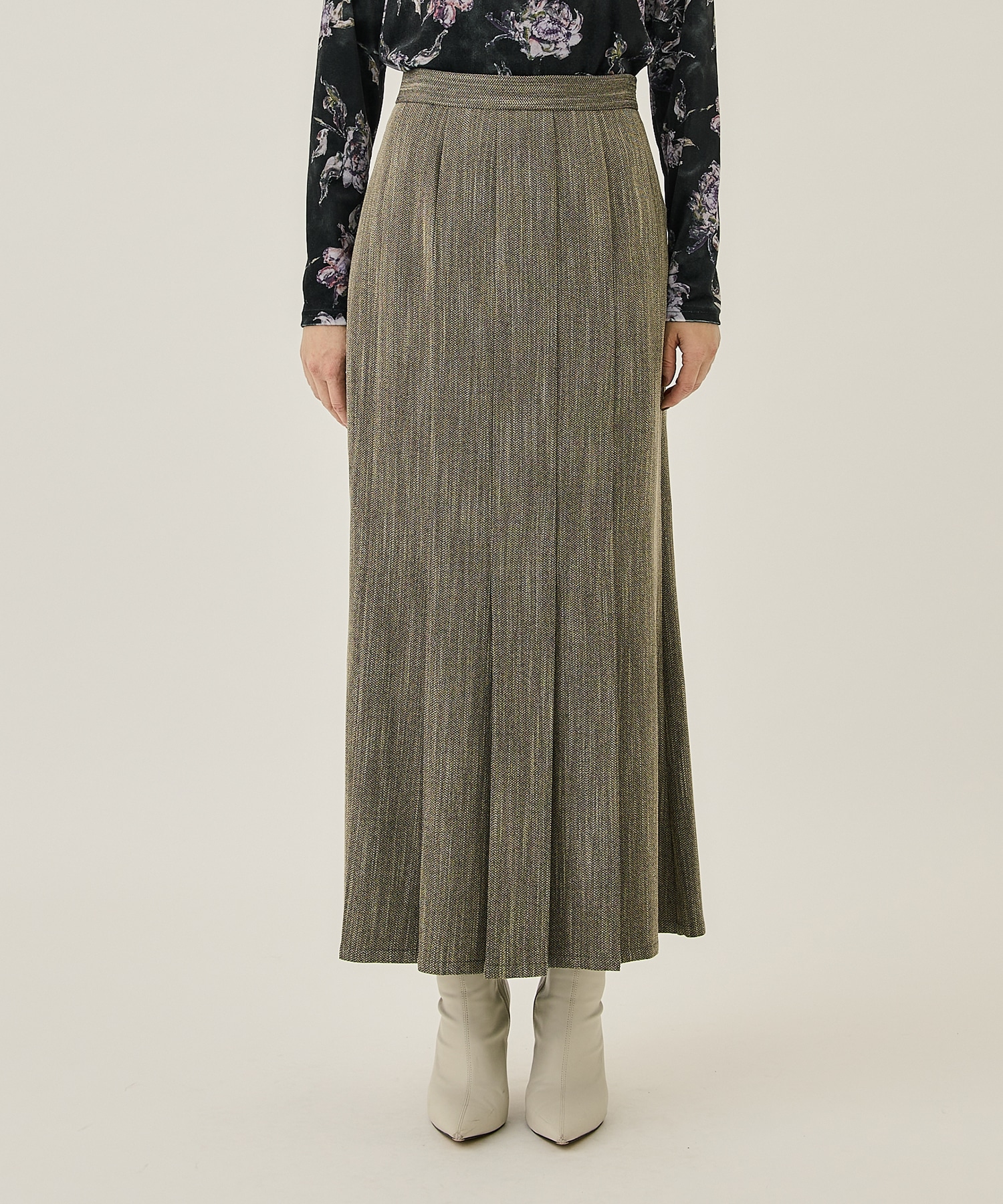 HERRINGBONE HEM PLEATS SKIRT(S GREY BEIGE): AMERI: WOMENS