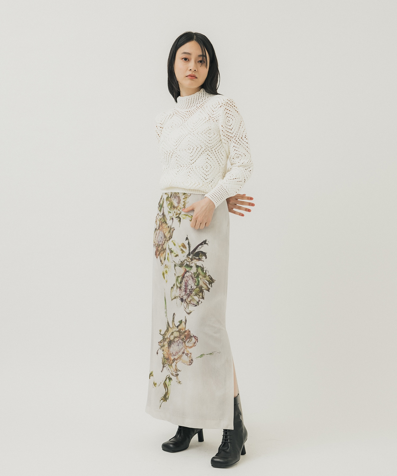 DRY FLOWER VELOUR SKIRT AMERI