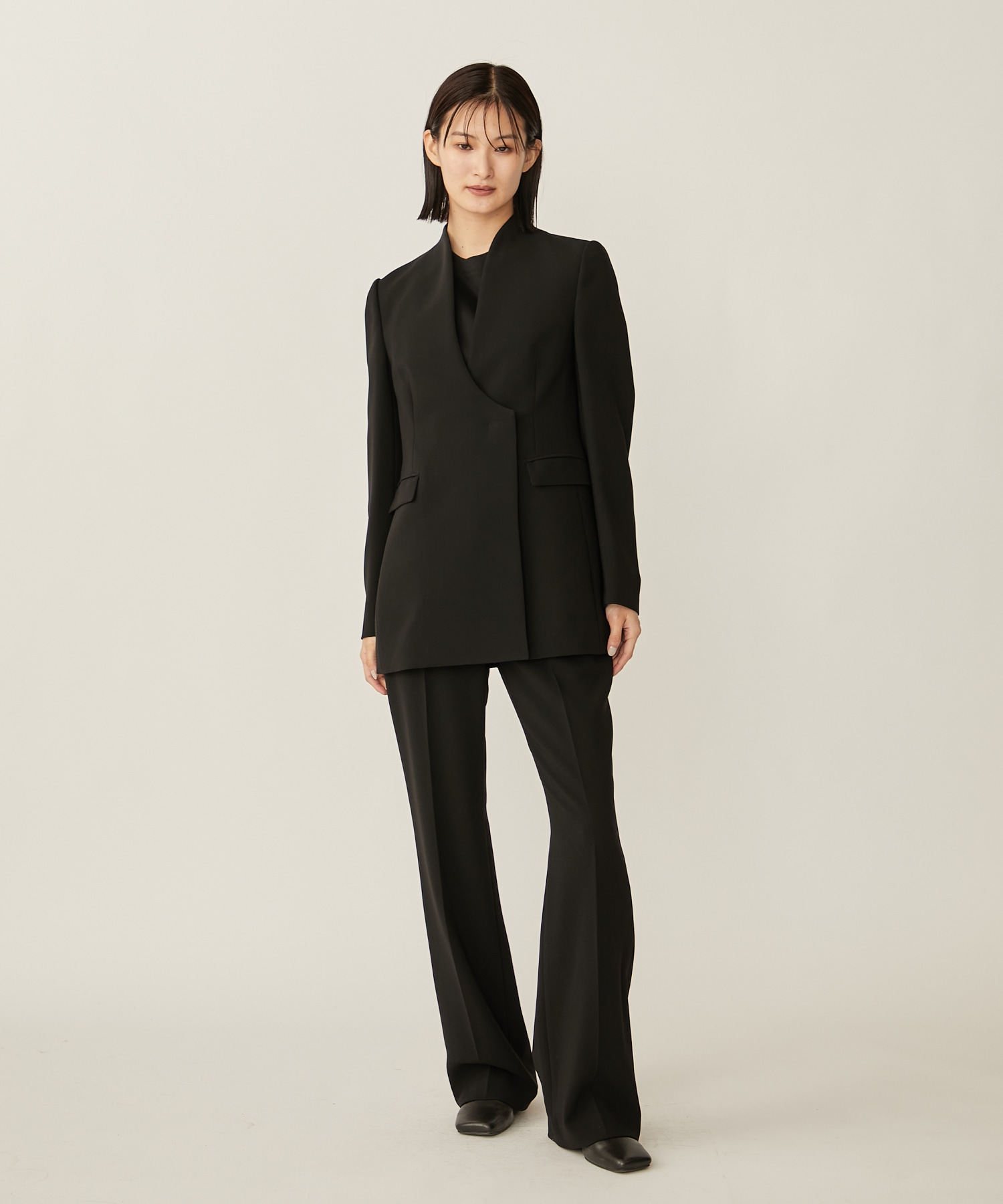 Collarless Double Breasted Suit Jacket(1 BLACK): Mame Kurogouchi ...