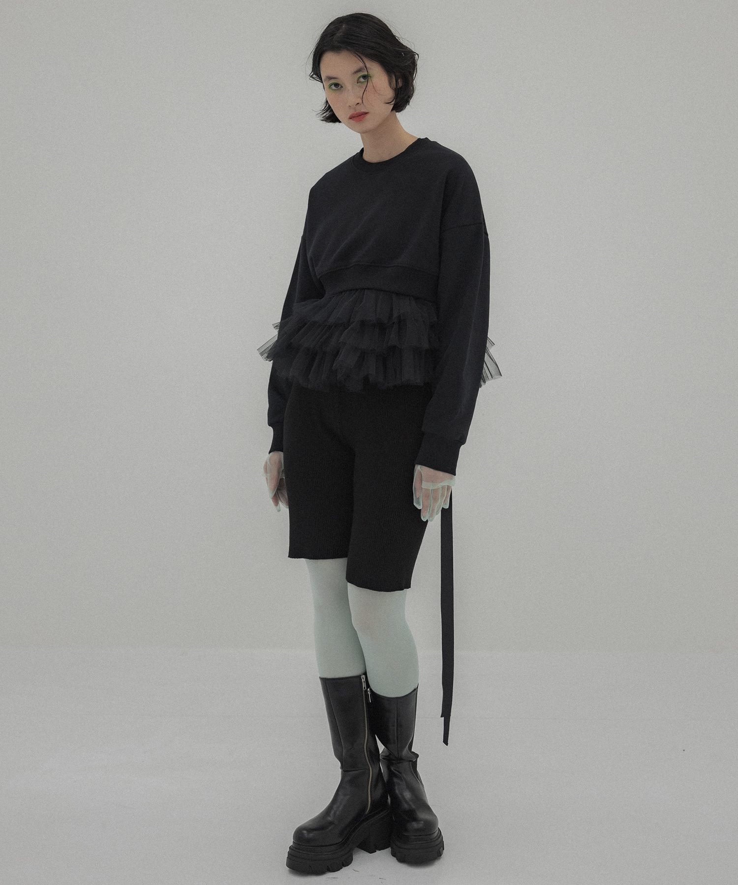 別注 3WAY Short Sweatshirt & Tulle Tops(FREE BLACK): VIVIANO