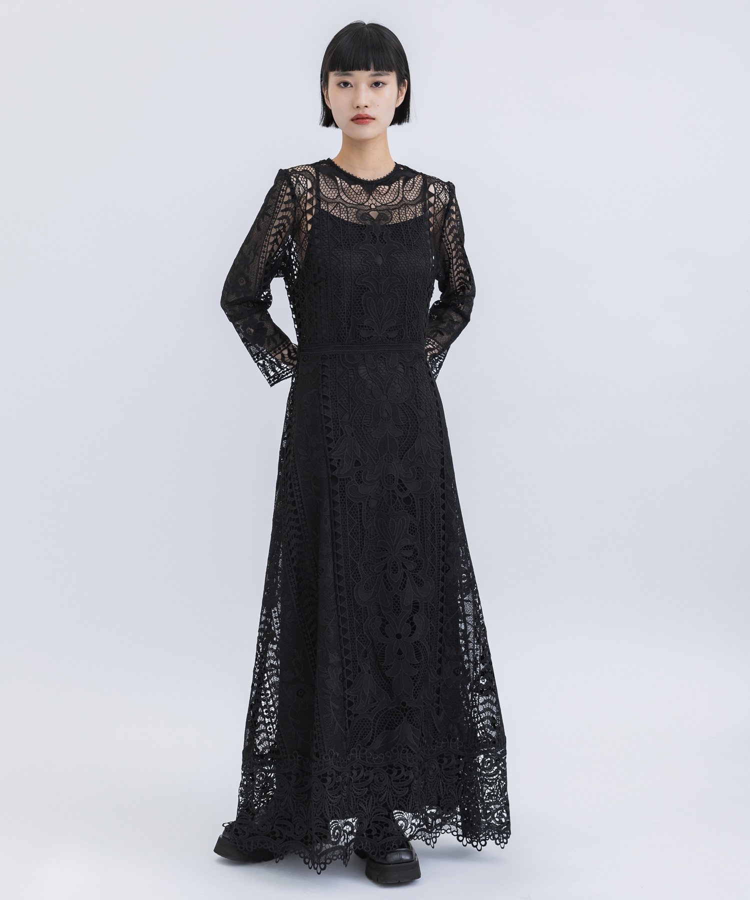 UND CHEMICAL LACE FLARE DRESS(S BLACK): AMERI: WOMENS｜ STUDIOUS ONLINE 