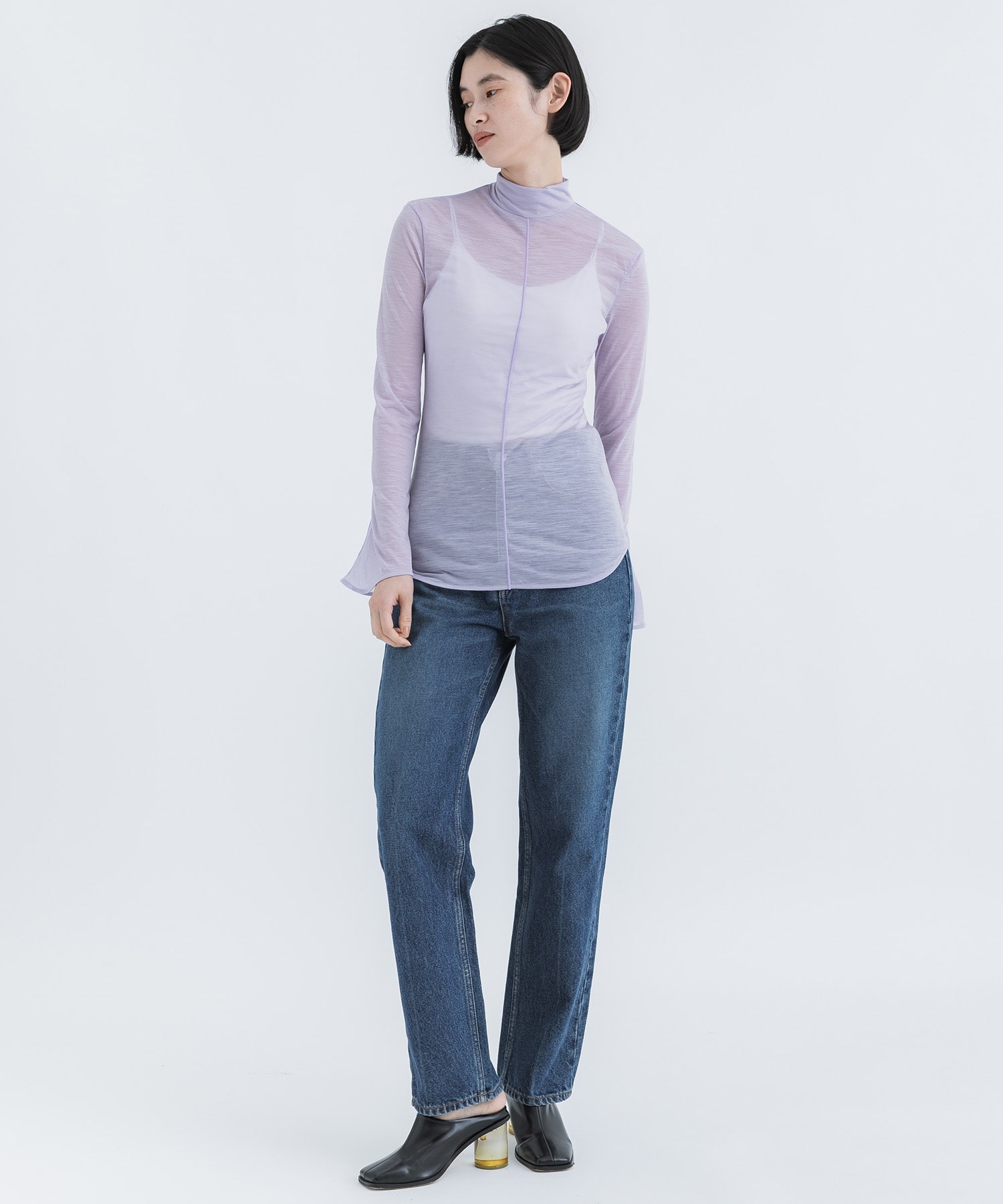 Hybrid Yarn Wool Jersey High Neck Top(2 PURPLE): Mame Kurogouchi 