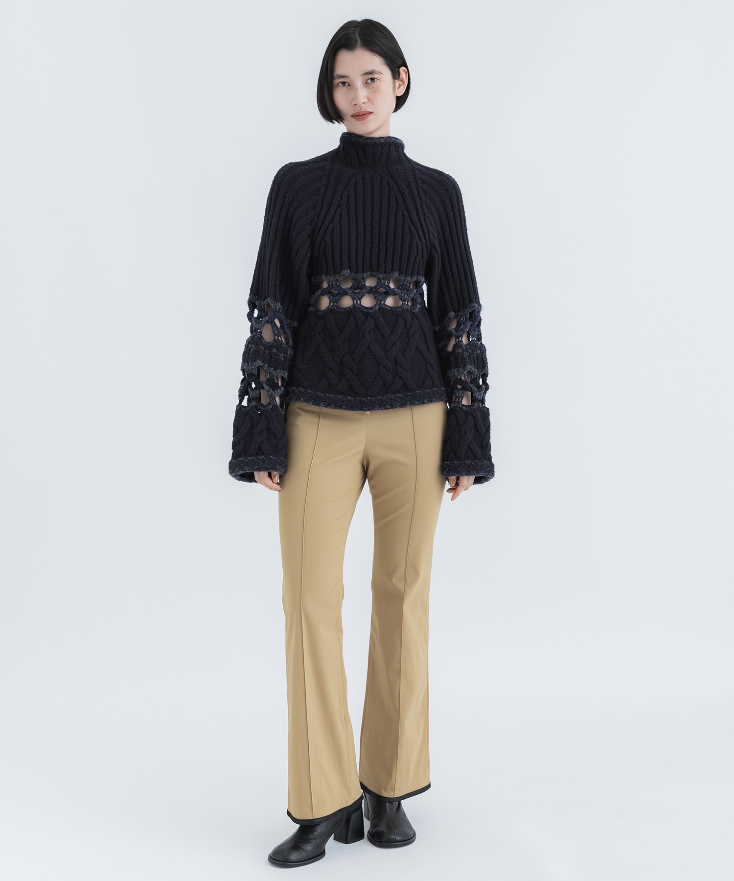 Basket Pattern Combination Knitted Pullover Mame Kurogouchi