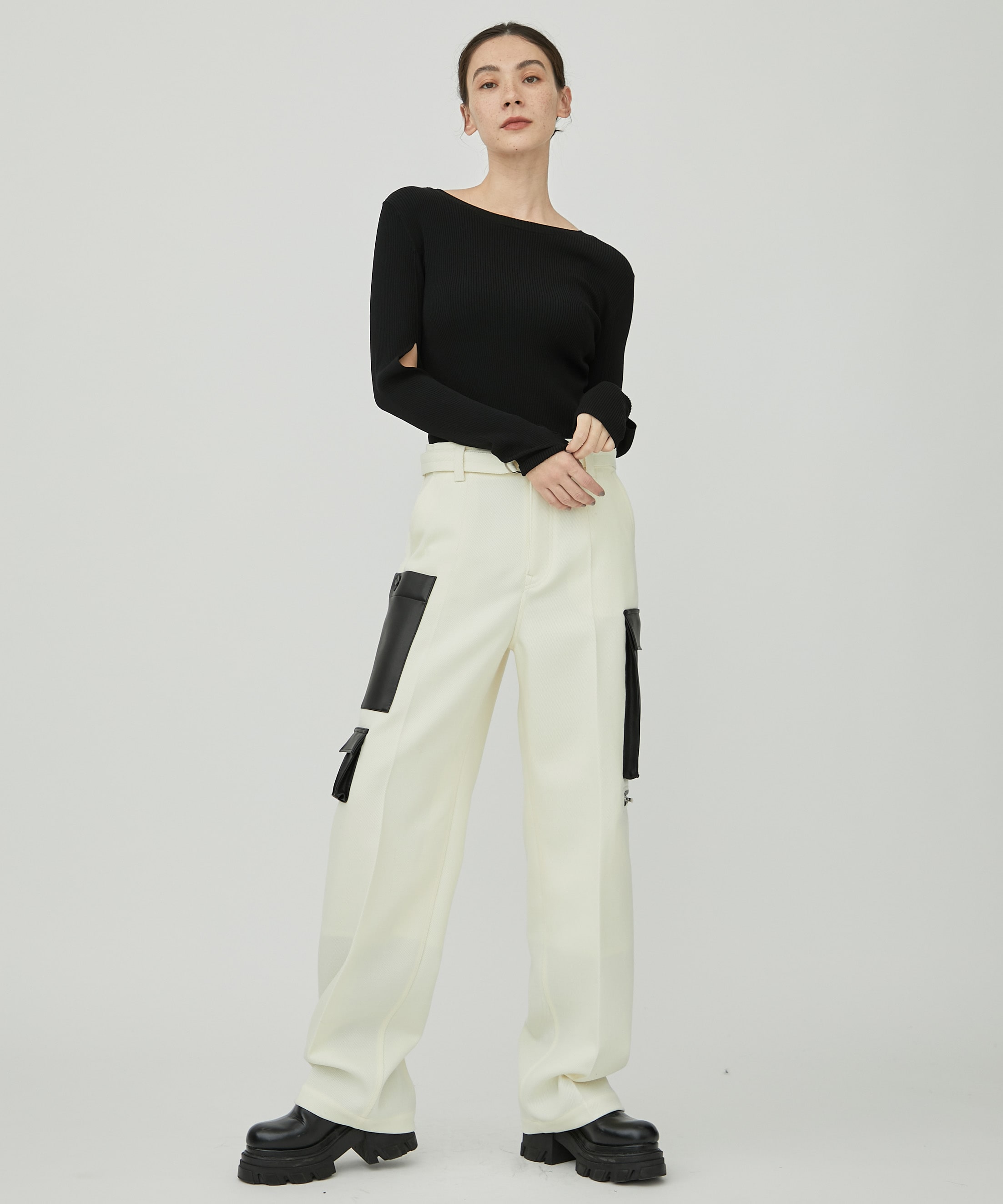 FAKE LEATHER 8POCKET PANTS 