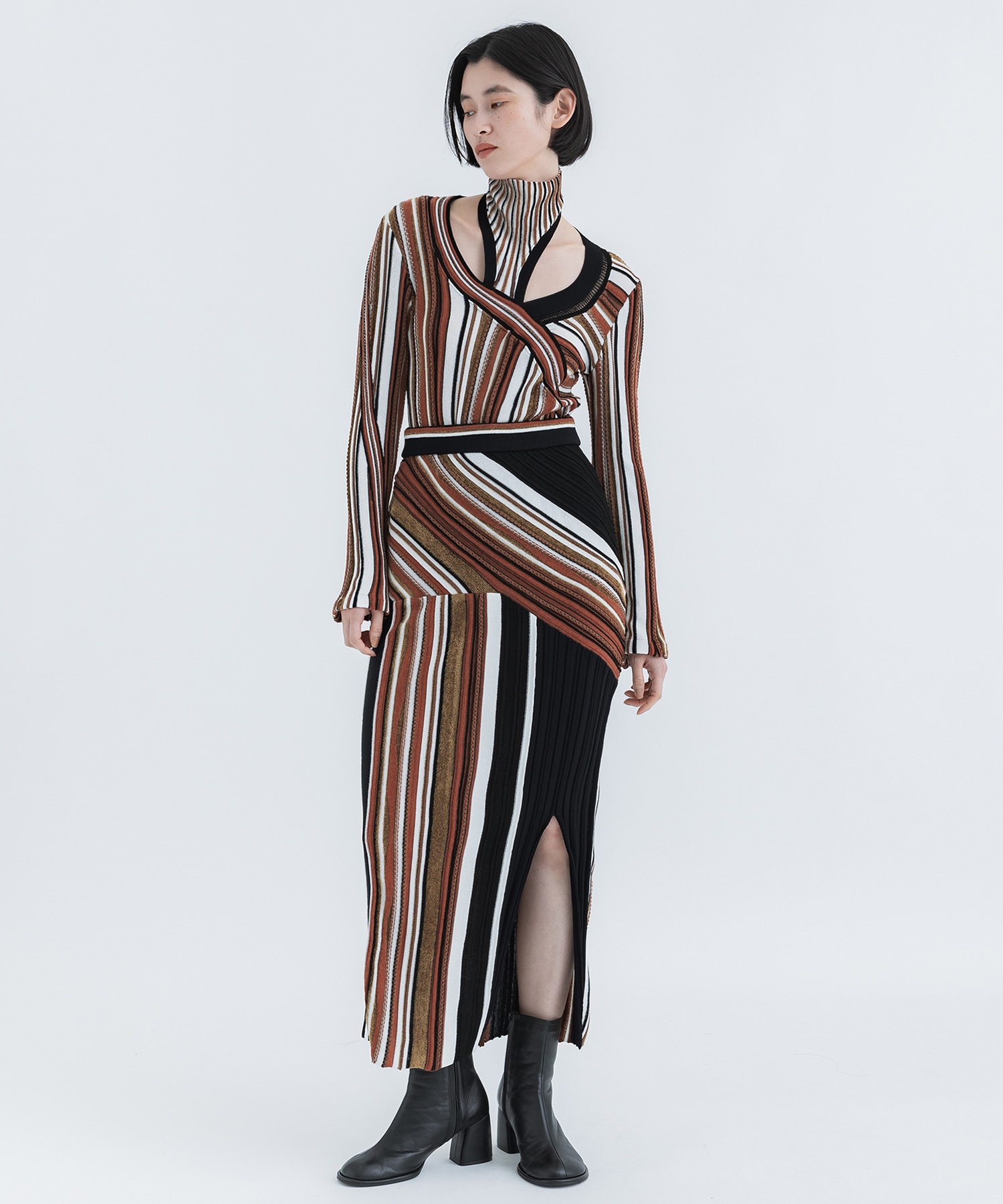 Stripe Jacquard Knitted Skirt Mame Kurogouchi