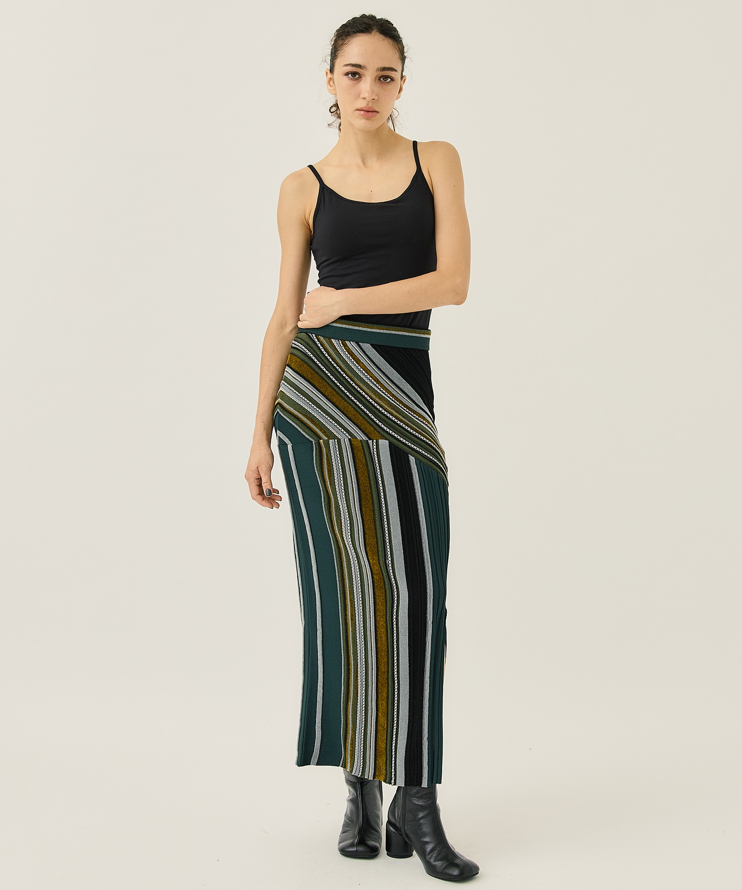 Stripe Jacquard Knitted Skirt(1 KHAKI): Mame Kurogouchi: WOMENS